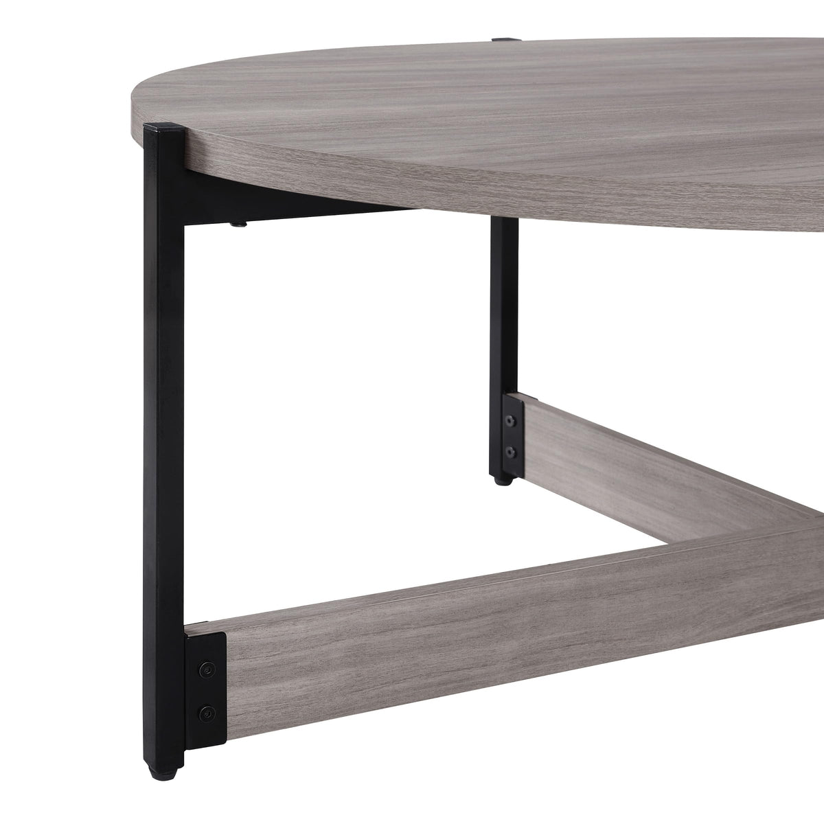 OSP Home Furnishings 3 Piece Occasional Table Set for Livingroom; One Coffee Table and Two Side Tables, Grey Woodgrain Finish with Black Metal
