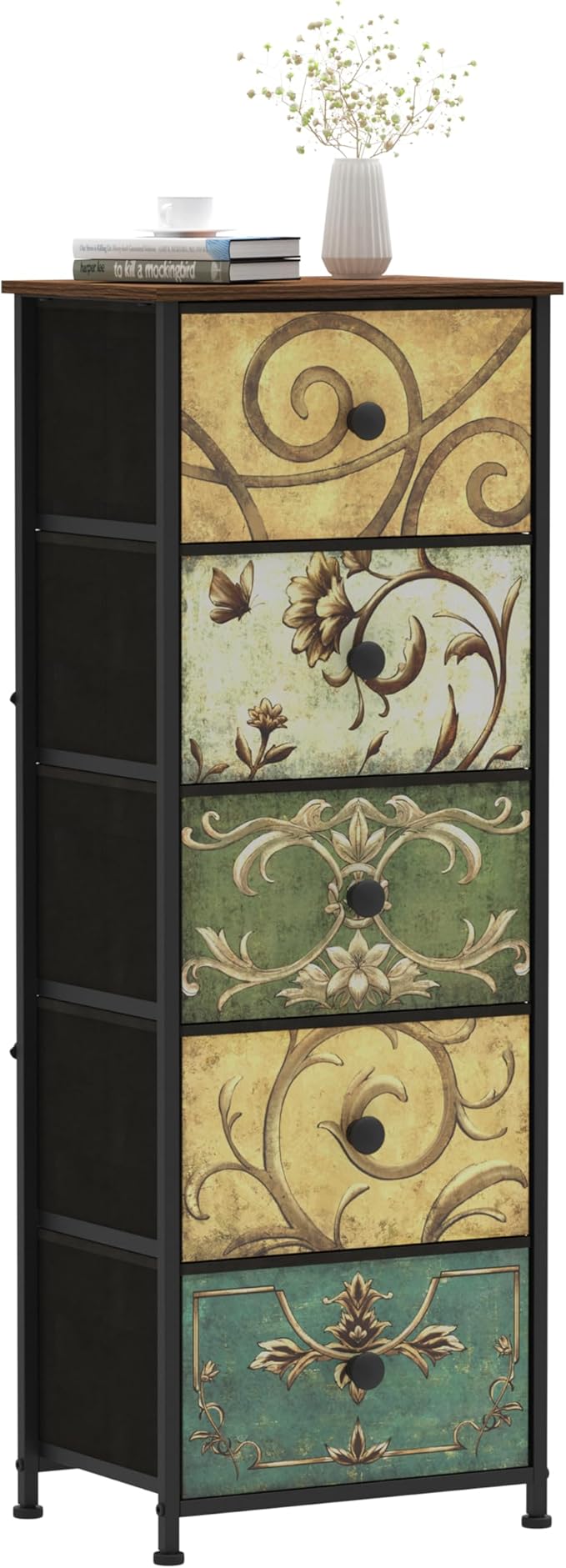 Retro Flower Fabric Dresser with Drawers