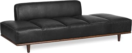 Poly & Bark Jasper Daybed - Cognac Tan - Full-Grain Pure-Aniline Leather Upholstery – Walnut-Stained Ash Wood Frame, 6.6 Feet – Modern Daybed for Living Room or Guest Space – Minimal Assembly
