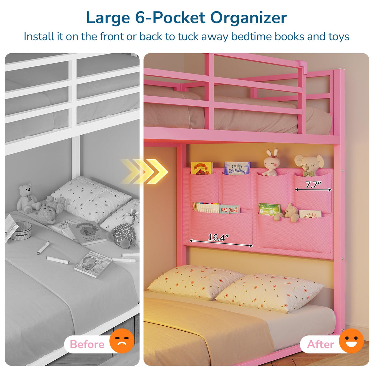 Twin Bunk Bed with Storage & LED Lights