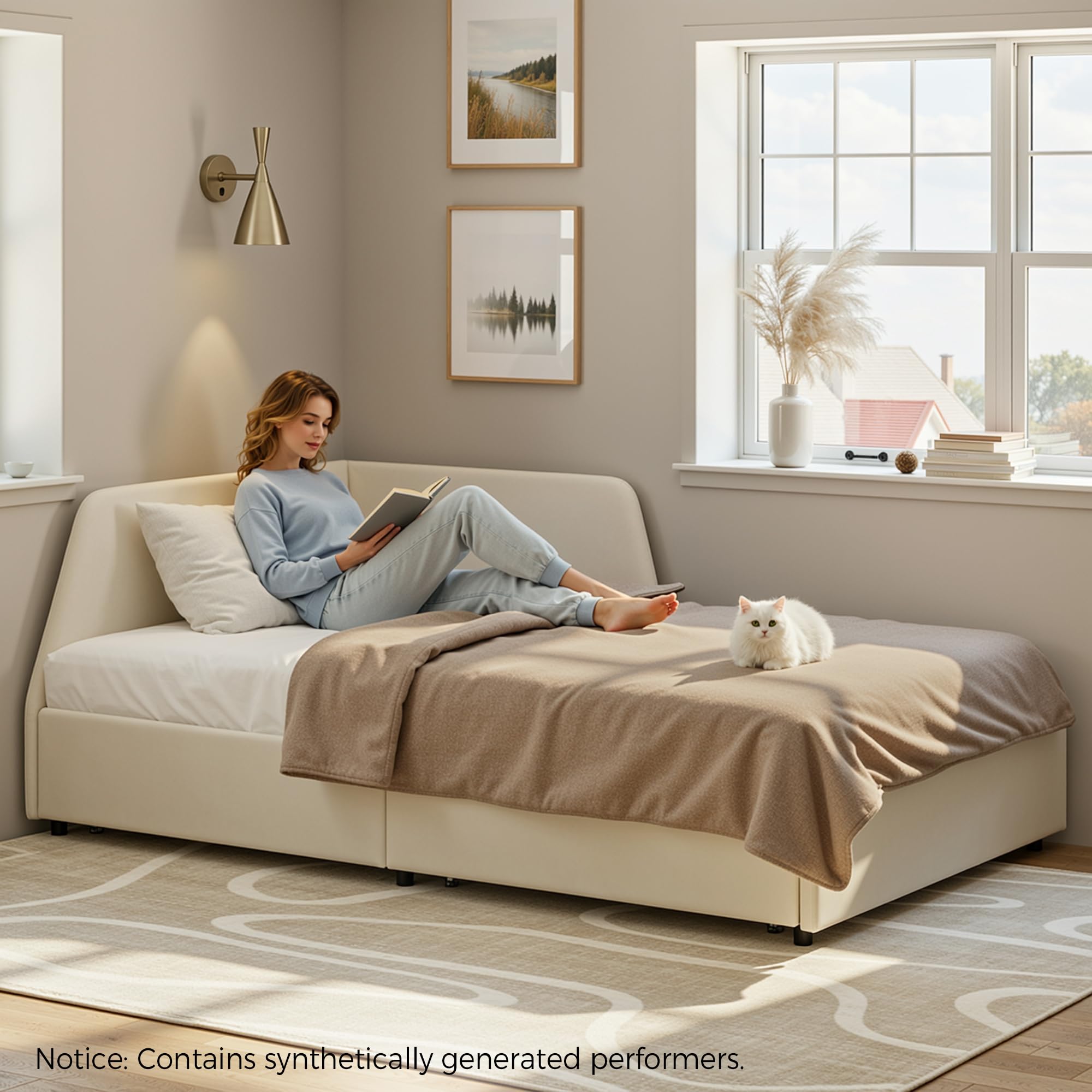 Twin Daybed Frame with Storage Drawers & Safety Rail