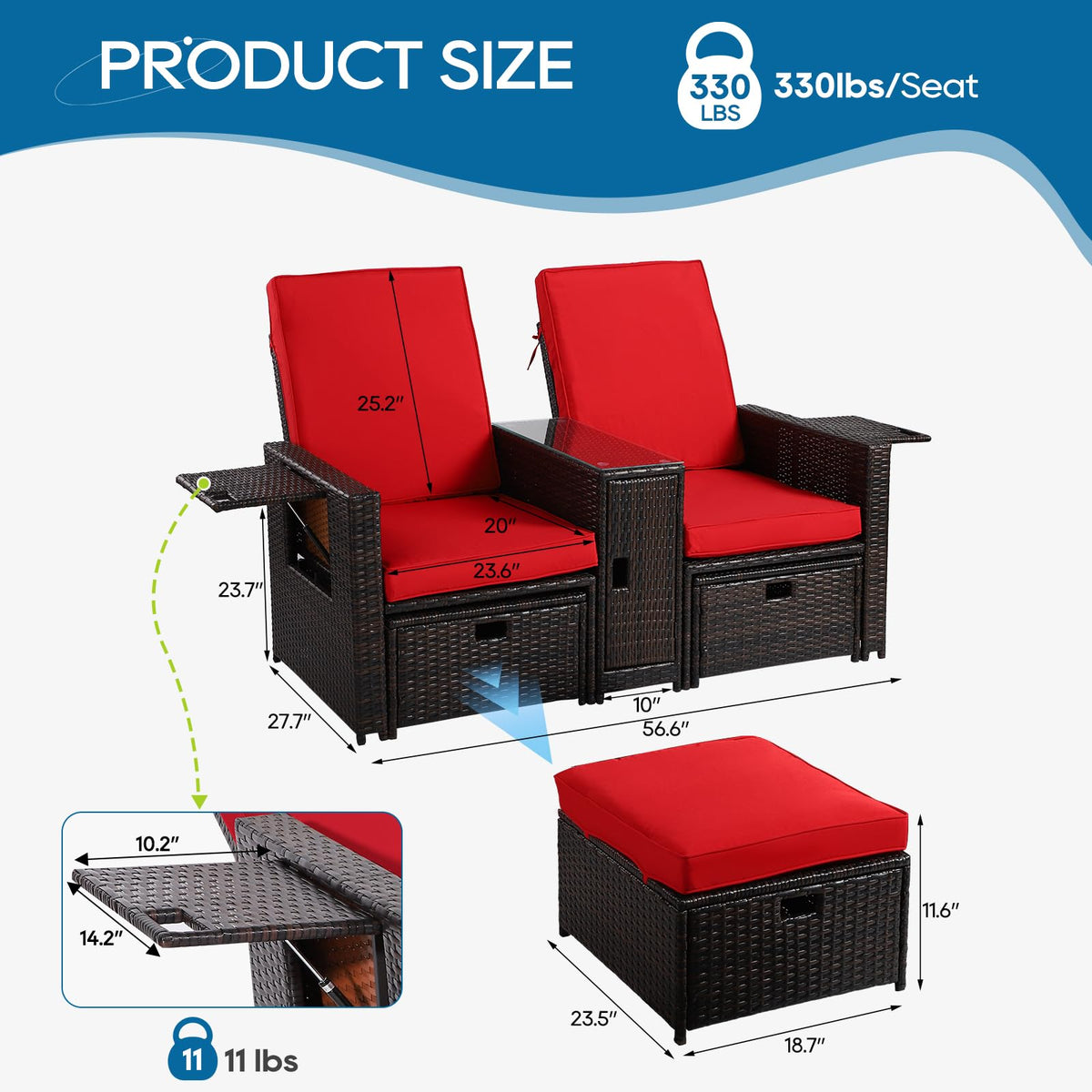 VUYUYU 5PCS Outdoor Wicker Chaise Lounge Chair with Ottoman