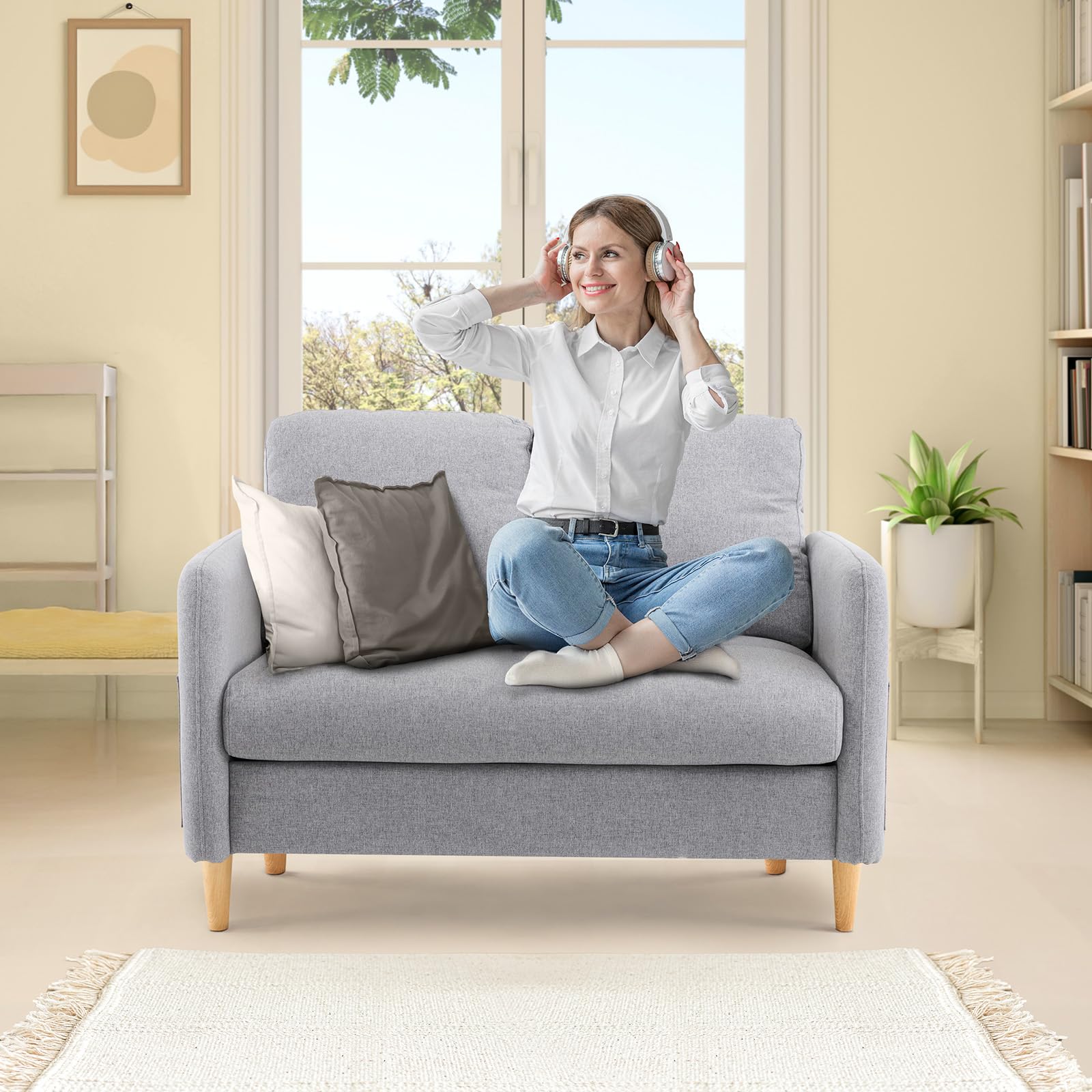 Linen Loveseat Sofa with Side Storage