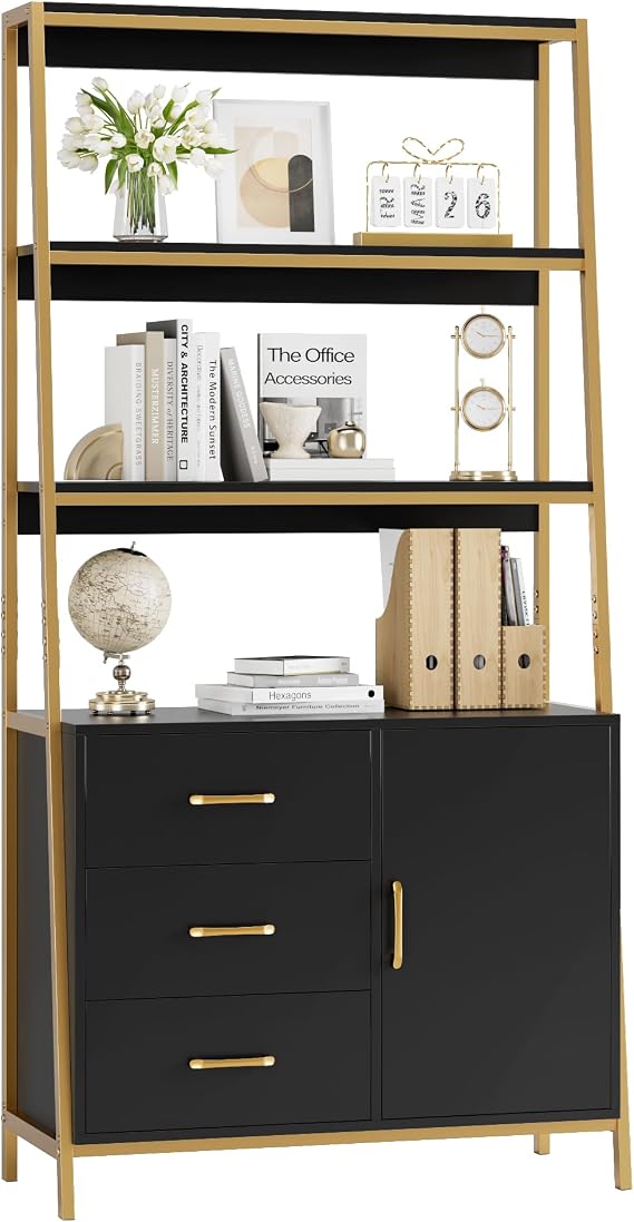 Ladder Bookshelf with Drawers