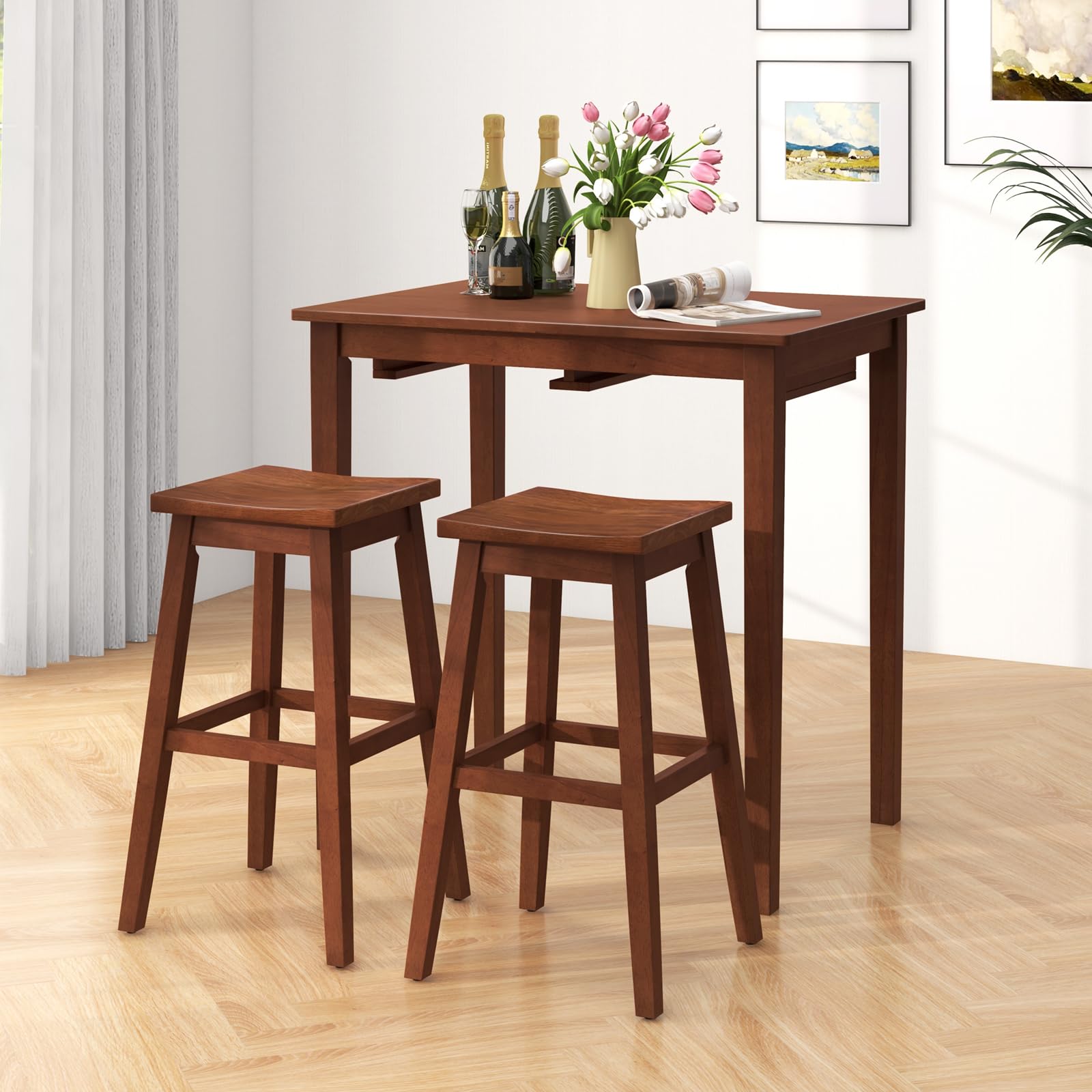3-Piece Counter Height Bar Table Set with Saddle Stools