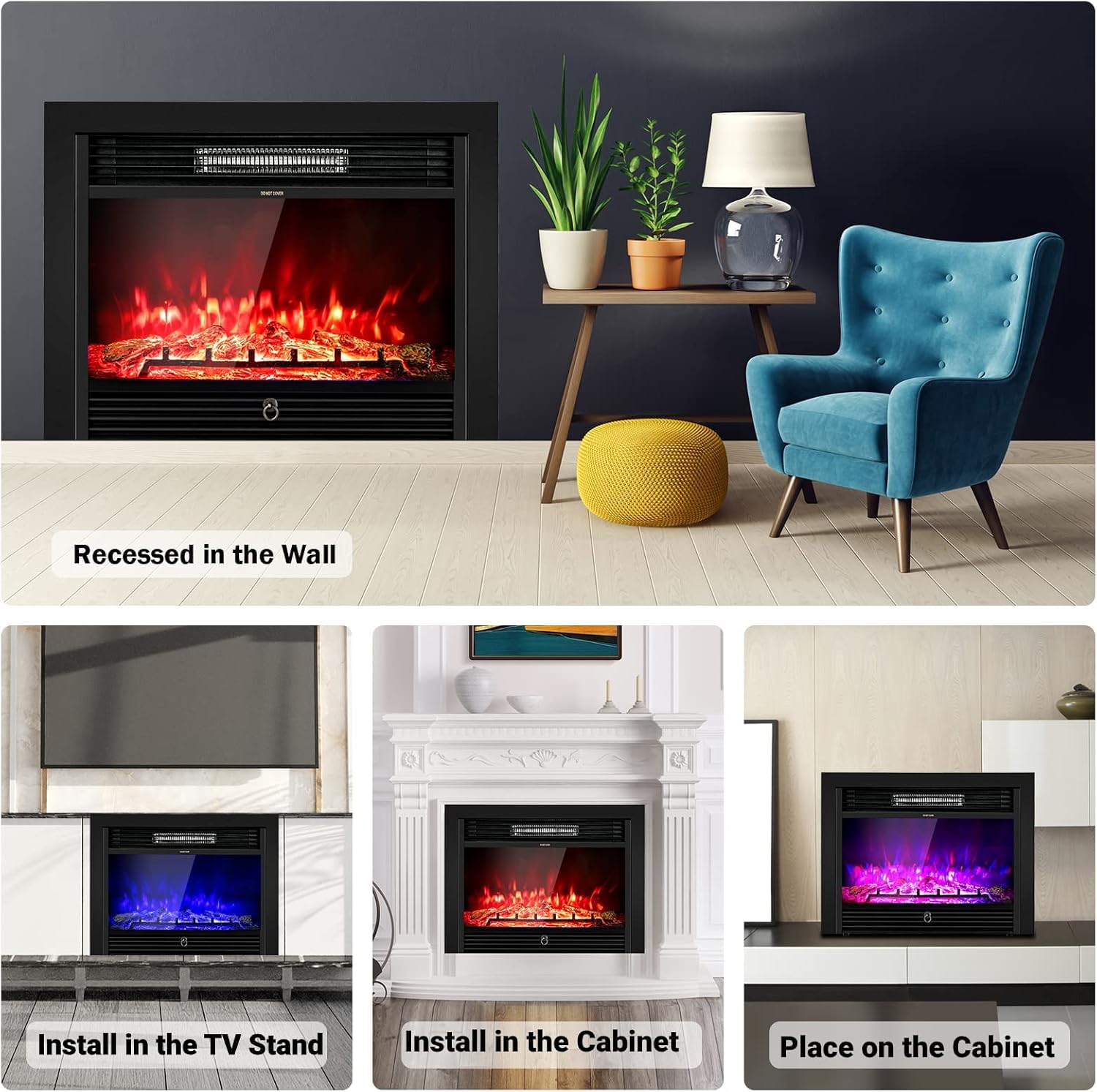 In-Wall Electric Fireplace Insert with Heater