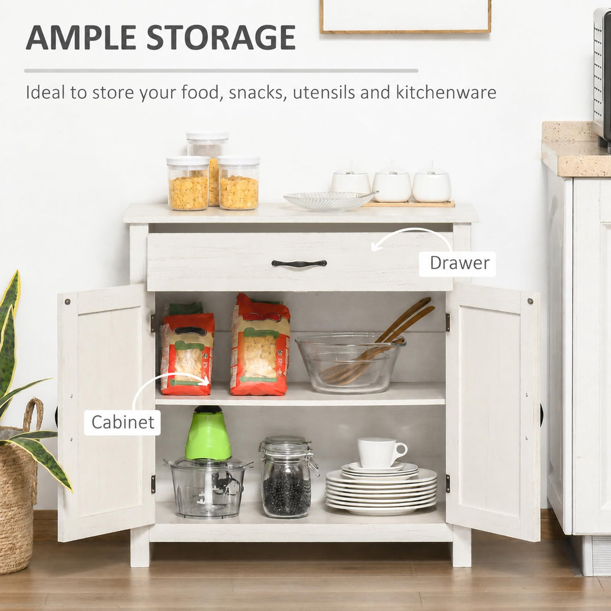 HOMCOM Farmhouse Sideboard Buffet Cabinet Barn Door White Wash