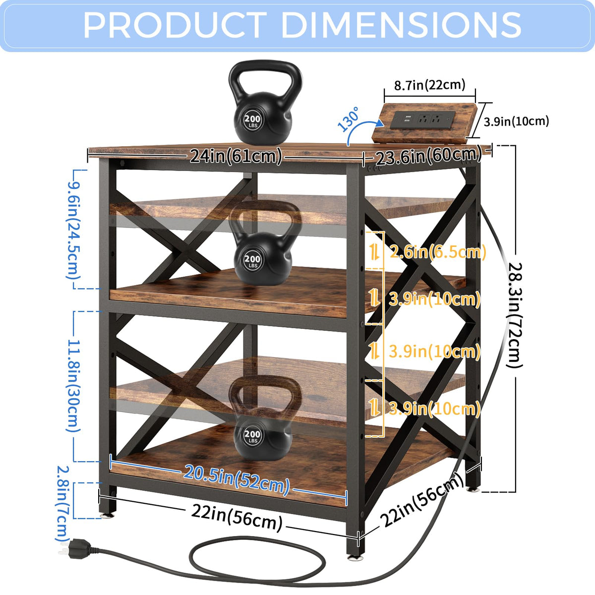 METYERRY 24"x23.6" Large Printer Stand with Power Outlet, 3 Tier Cart
