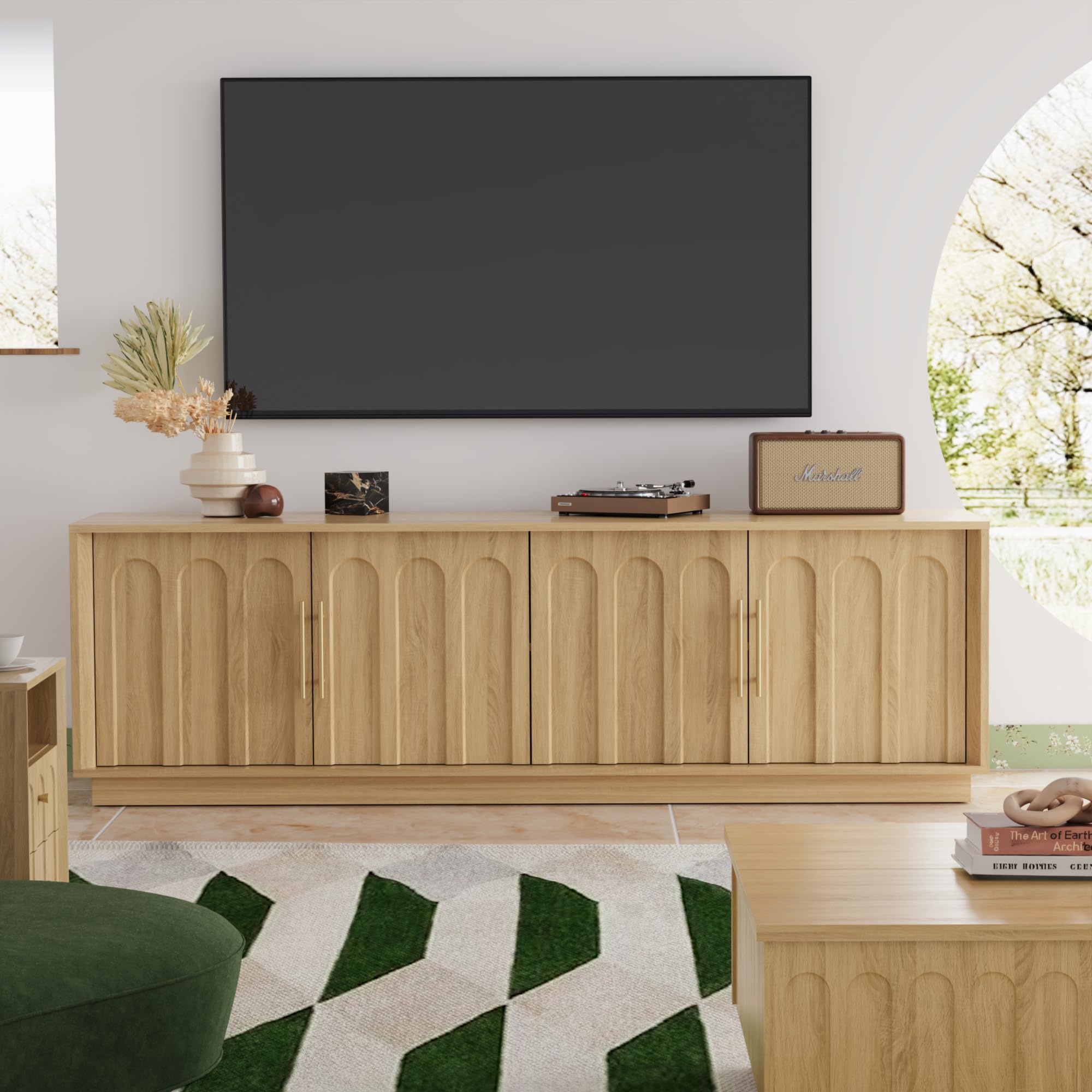 67" Mid-Century Modern TV Stand with Arched Doors