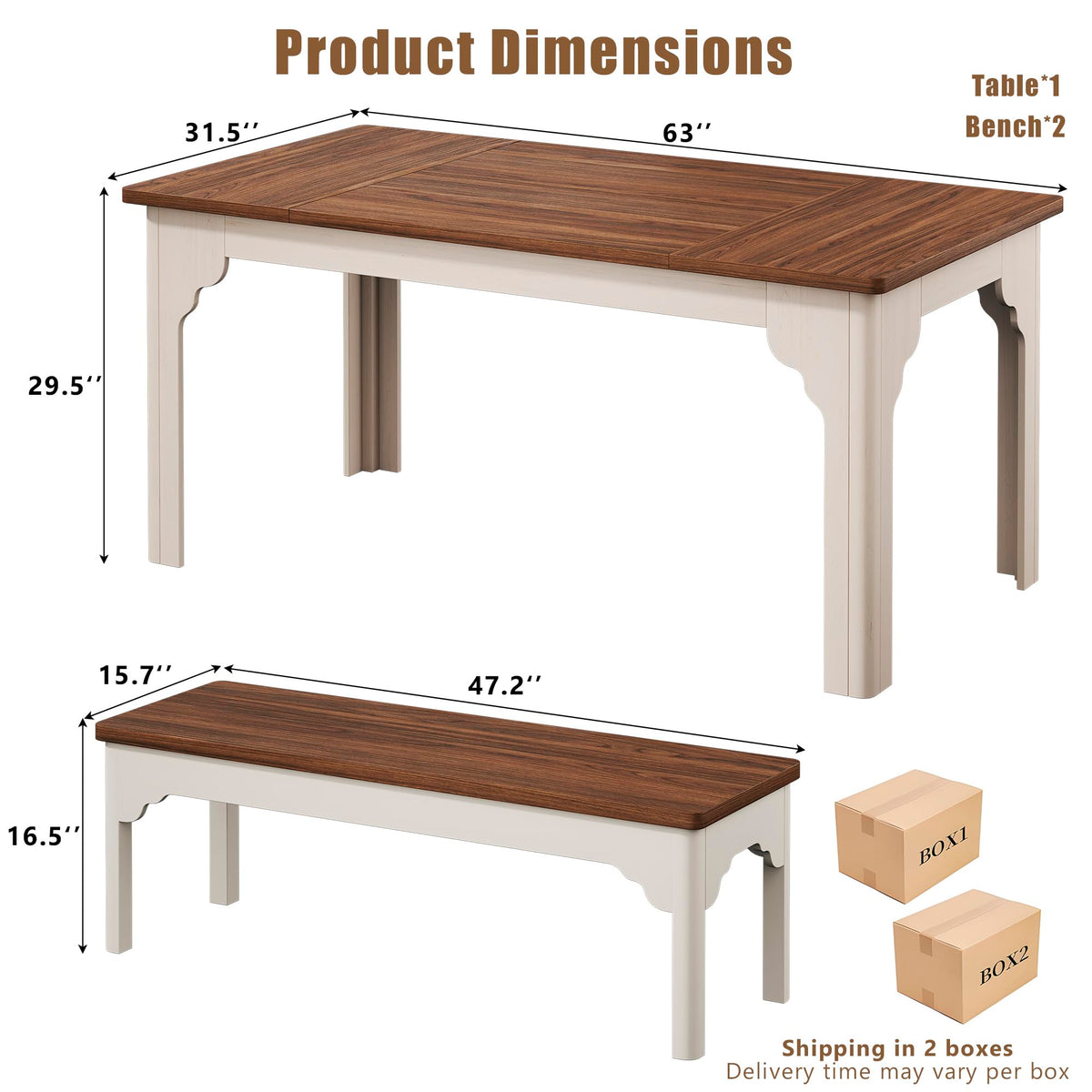 Farmhouse Dining Table Set with Benches