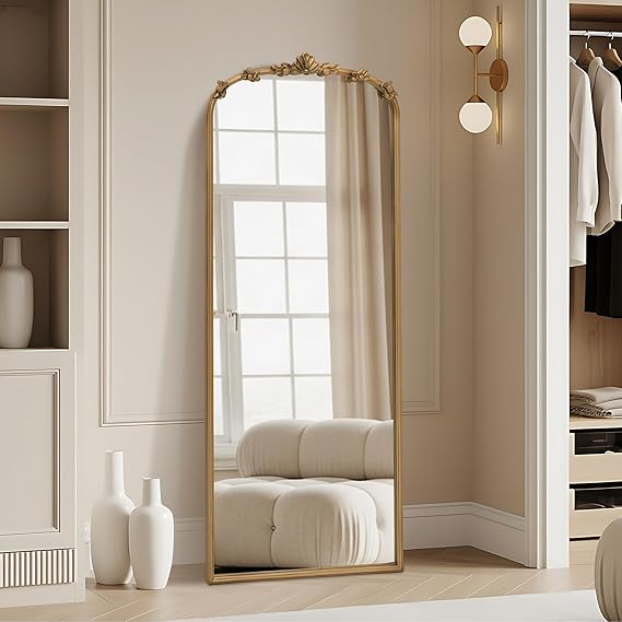 Baroque Arched Wall Mirror – Gold Metal Frame