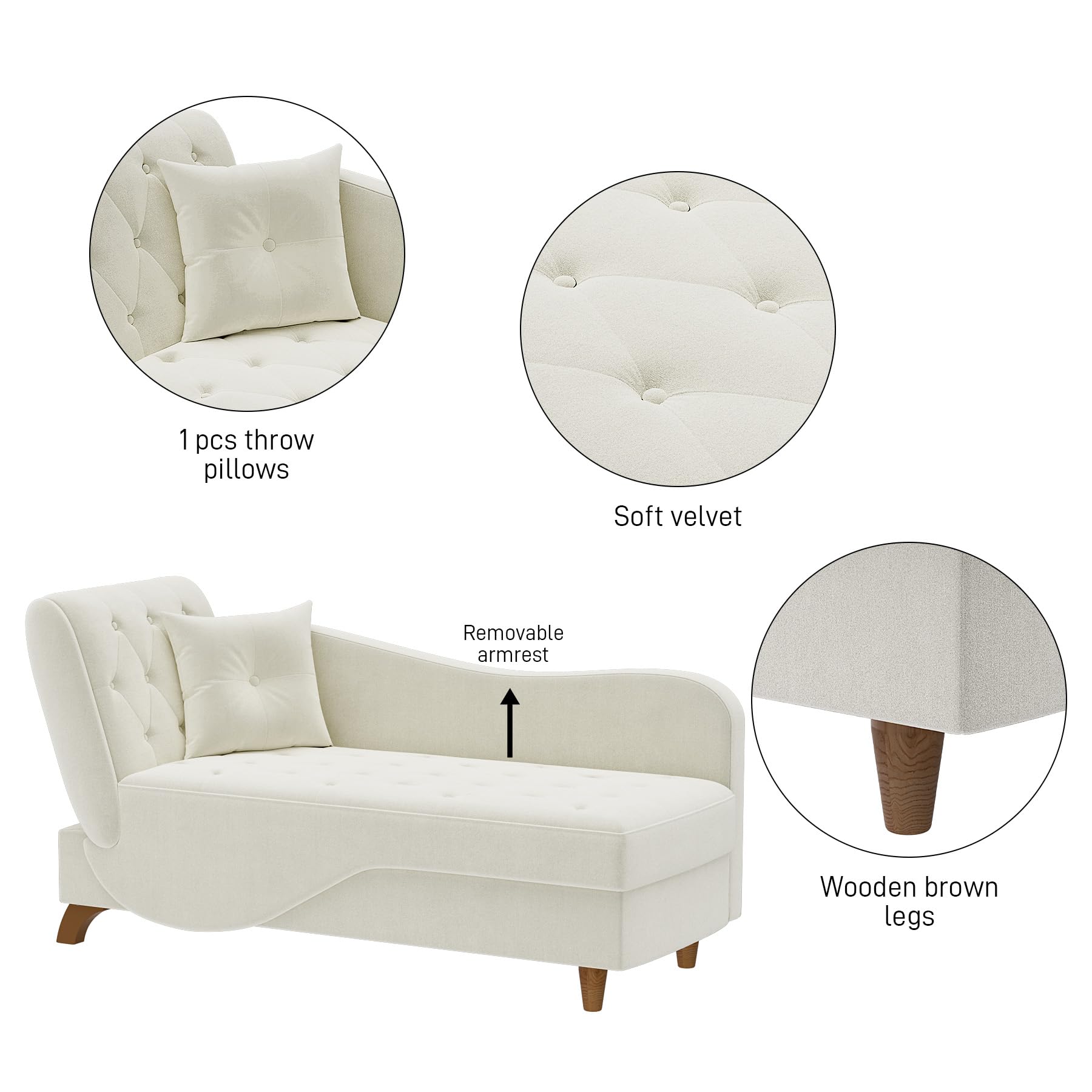 DAMAIFROM Chaise Lounge Chair Indoor with Storage, Adjustable Backrest Recling Reading Chair Sleeper Sofa Bed with Pillow, 3 in 1 Velvet Futon Lounge Chair for Living Room Bedroom, Beige White