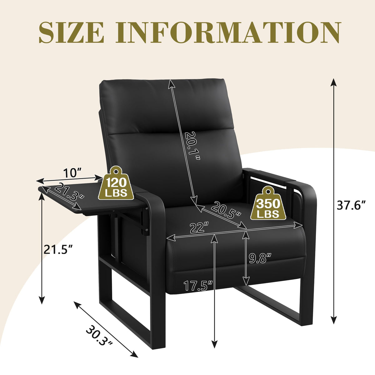 Apeaka Black Accent Chair PU Leather Upholstered Armchair with Side Table