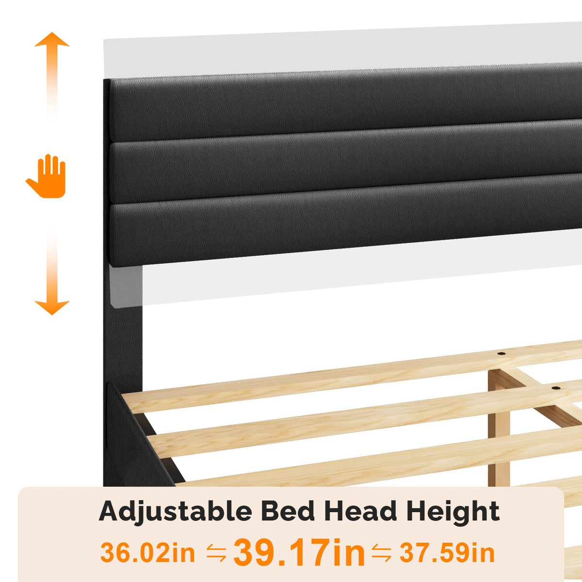 VINGLI Upholstered Bed Frame Queen, Faux Leather Platform Bed with Adjustable Headboard, Wood Mattress Foundation with Heavy Duty Slats Support,Luxury Modern,No Box Spring Needed, Black