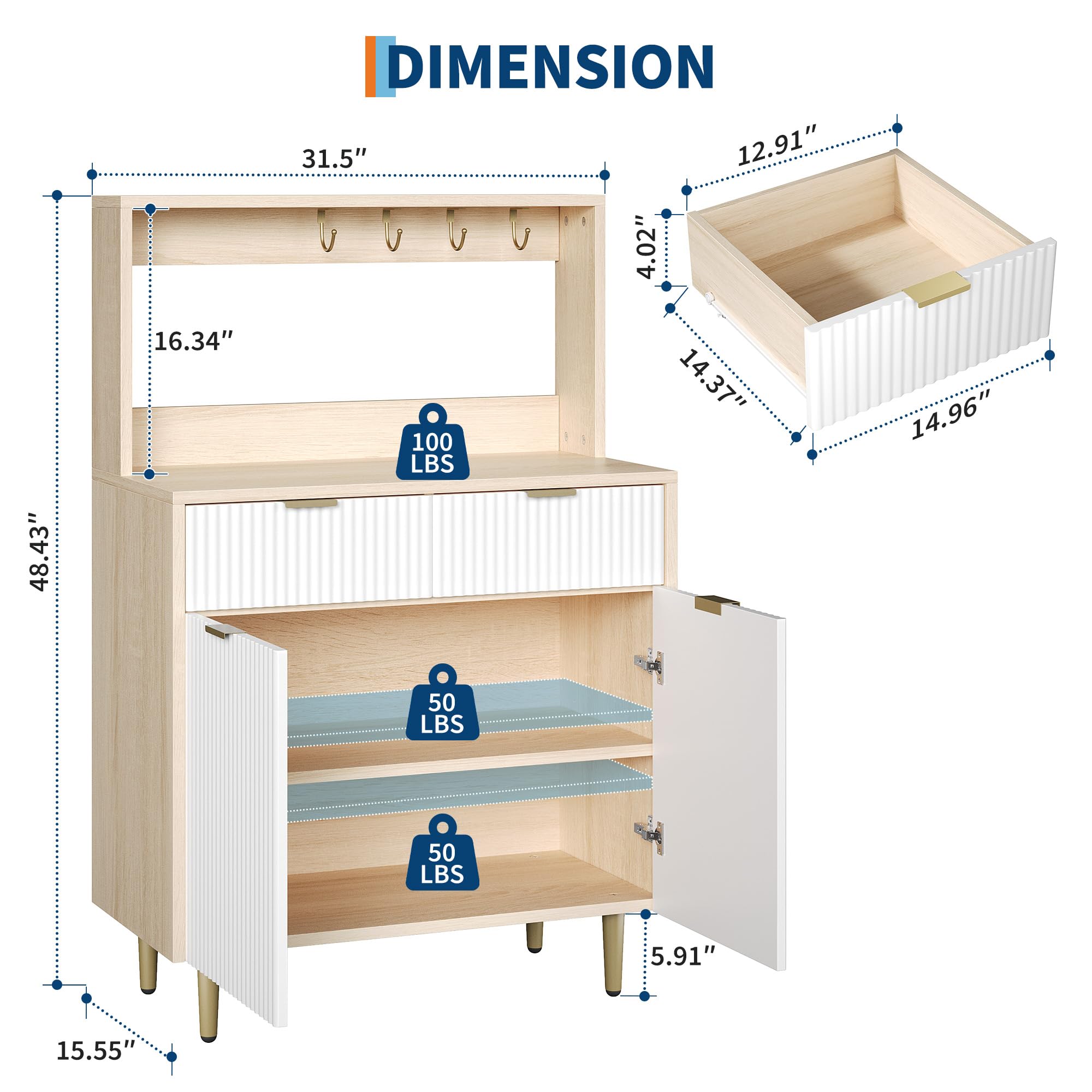 Modern Wood Sideboard Buffet Cabinet with Adjustable Shelves and 2 Drawers, Versatile Storage Console Table for Dining Room, Kitchen, Living Room, or Entryway, Organizer Solution