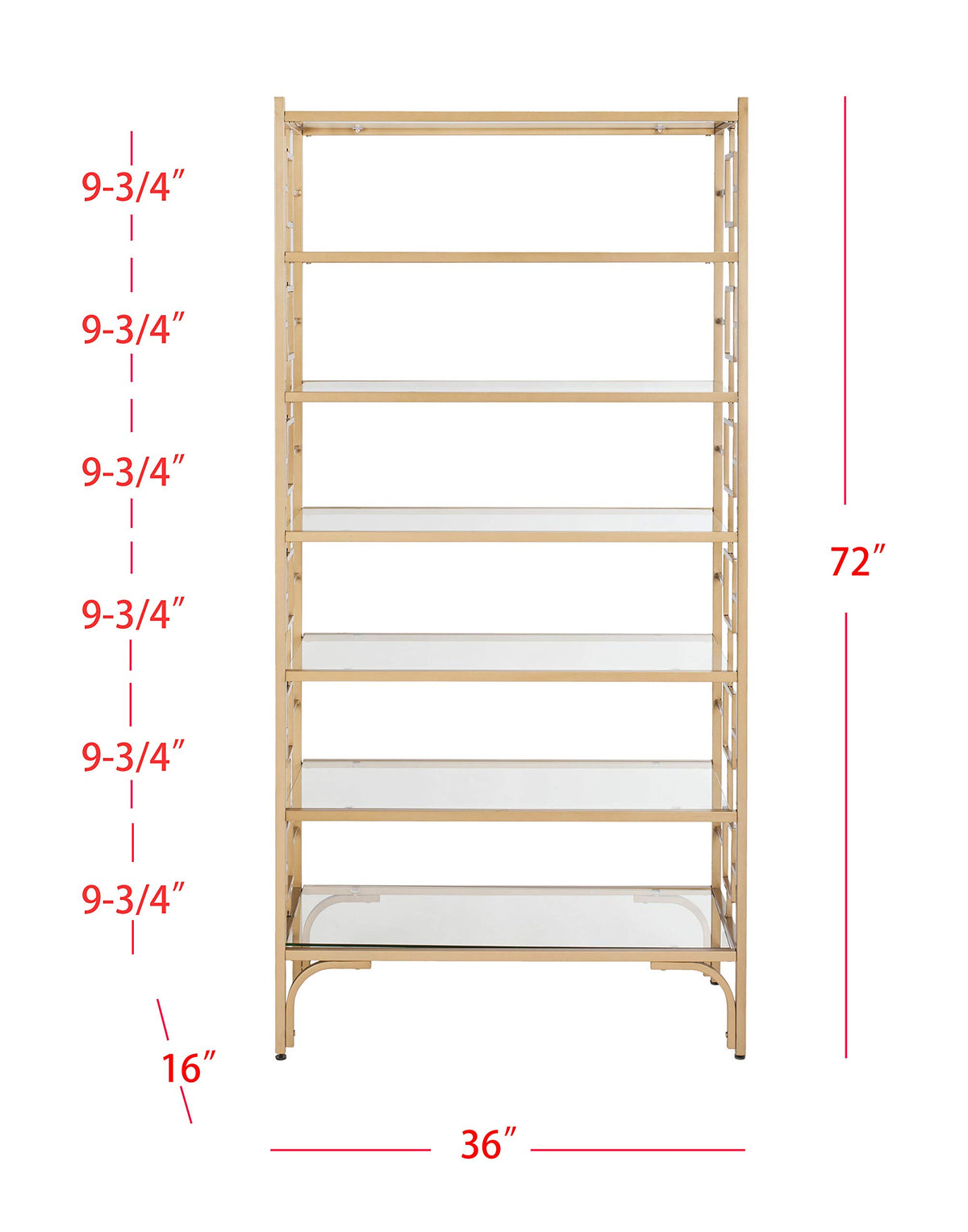 7-Tier Gold Glass Bookshelf
