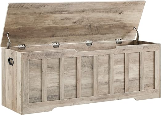 Large Wooden Storage Bench with Safety Hinges