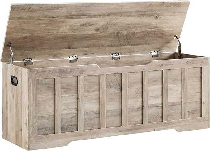 Large Wooden Storage Bench with Safety Hinges