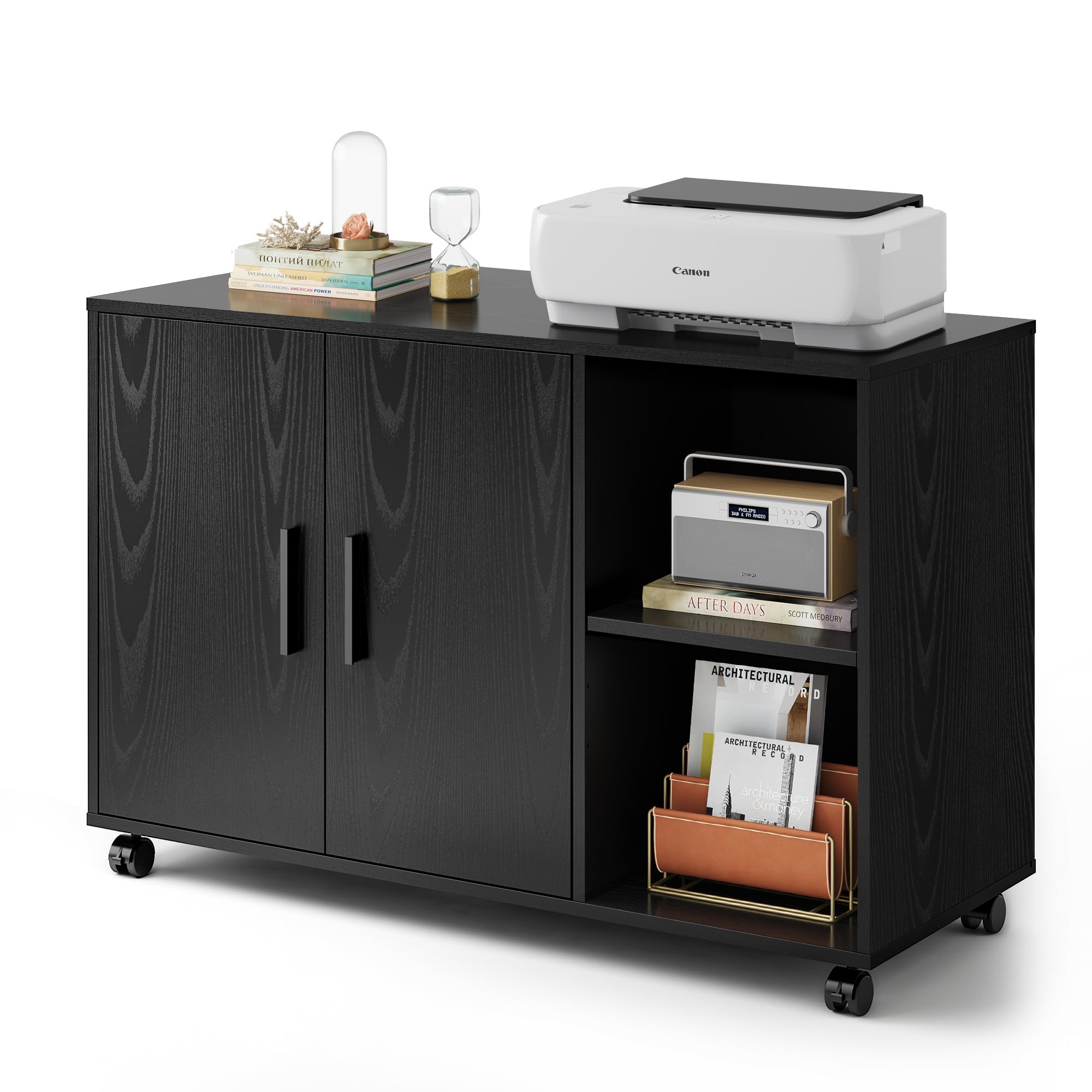 Rolling Office Storage Cabinet with Doors & Shelves