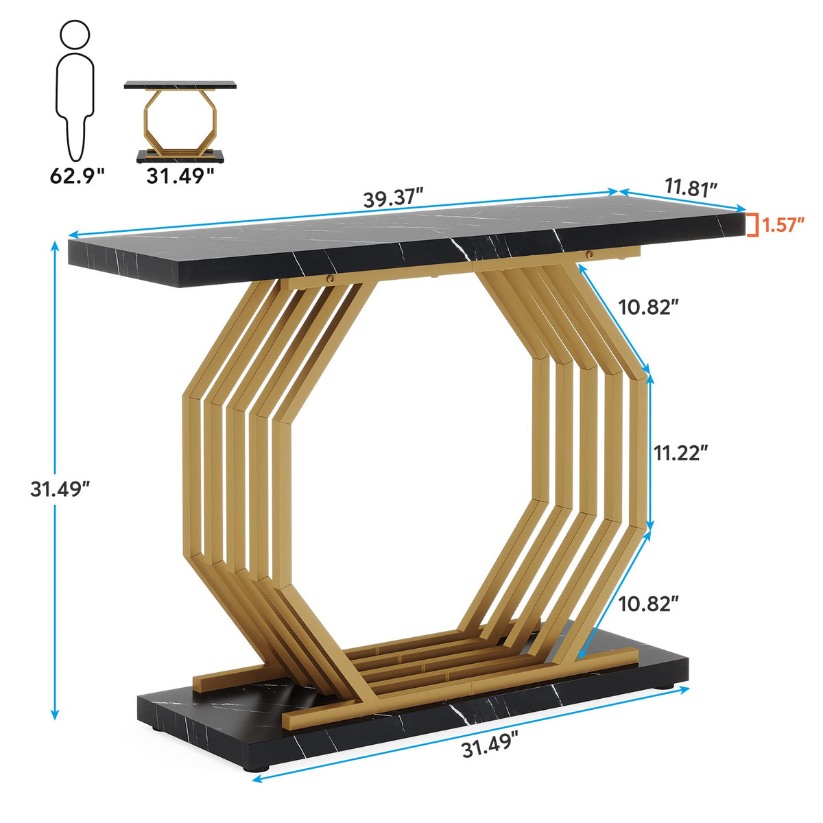 Black Faux Marble Console Table