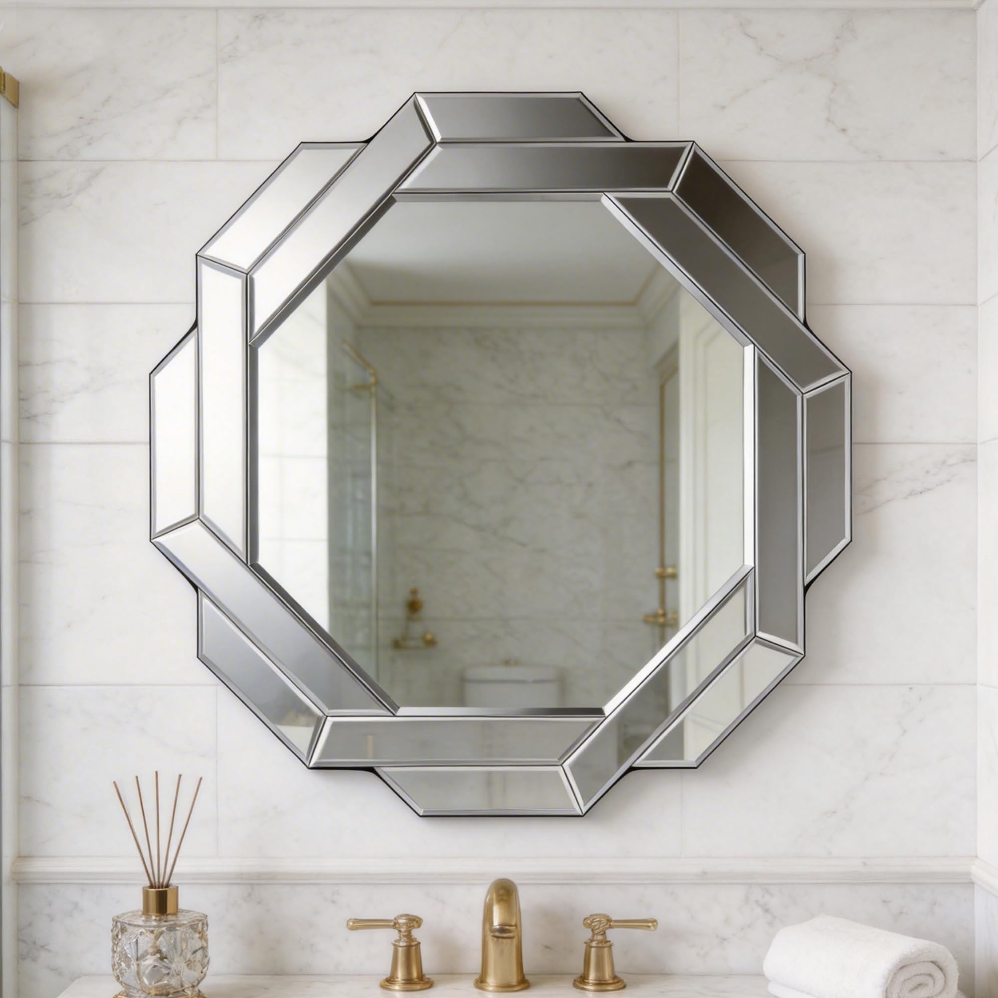 Octagon Wall Mirror 23.6" – Beveled Glass, HD Reflection