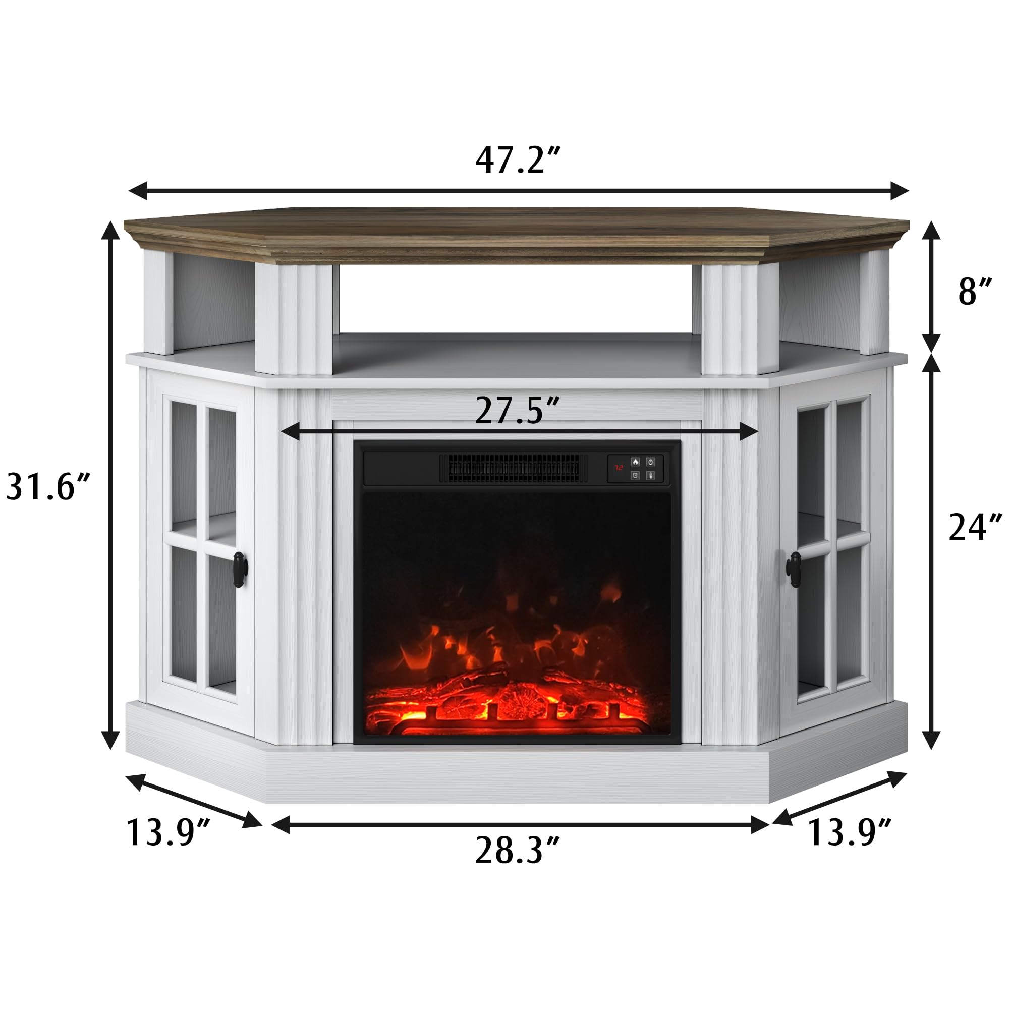 Corner Fireplace TV Stand with Storage Cabinets