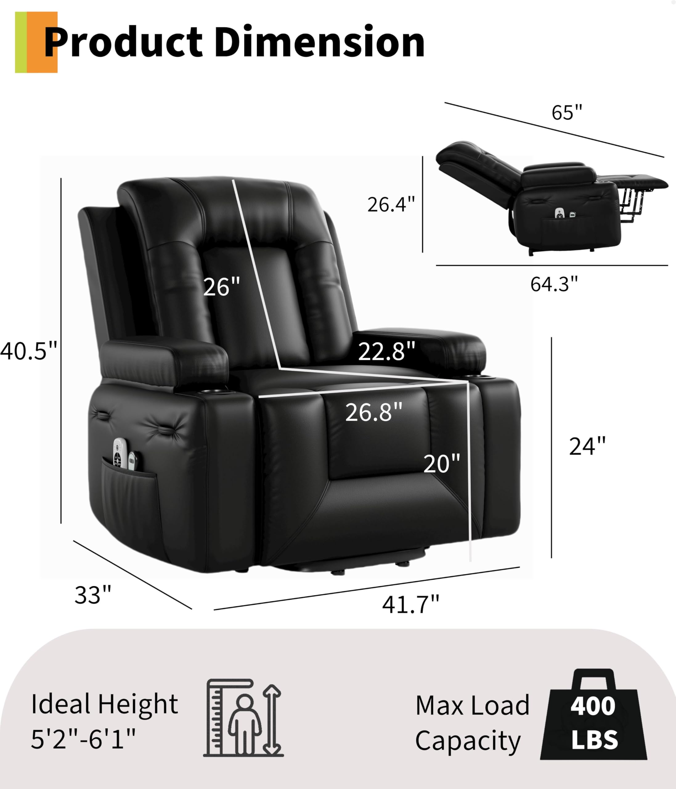 Garvee Oversized Power Lift Recliner Chair - Heat and Massage, PU Leather Electric Lift Recliner for Elderly & Mobility Impaired, Adjustable Back and Legs, Heavy Duty Lift Chair for Seniors