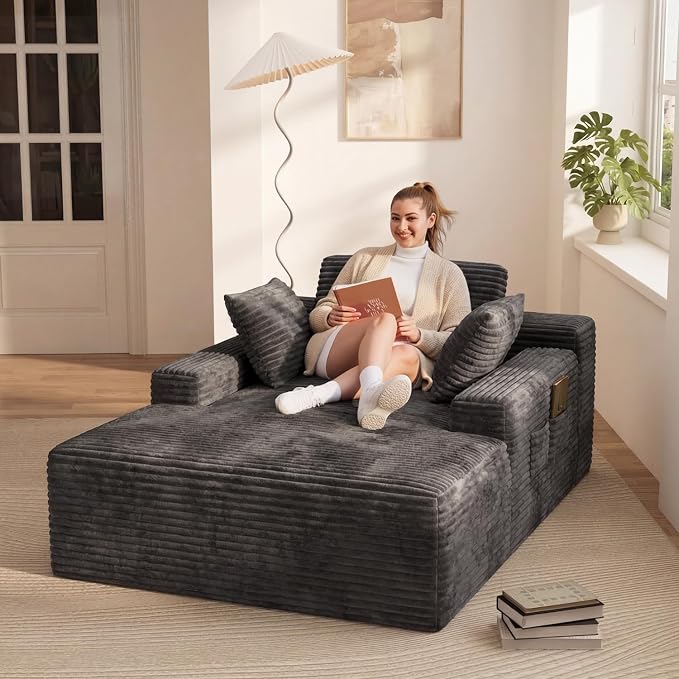 Black Corduroy Chaise Lounge