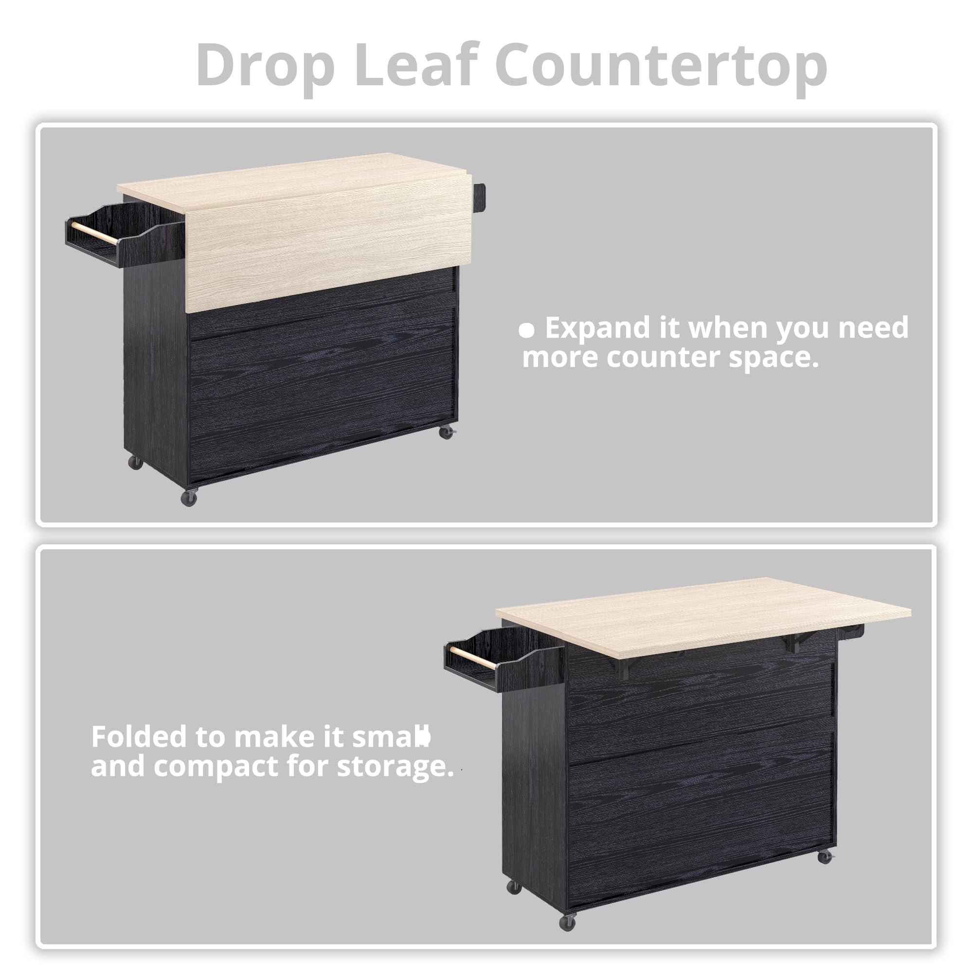 Kitchen Island Cart with Drop-Leaf & Wine Rack