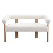 53" Bouclé Loveseat Sofa with Curved Armrests & Rubberwood Frame