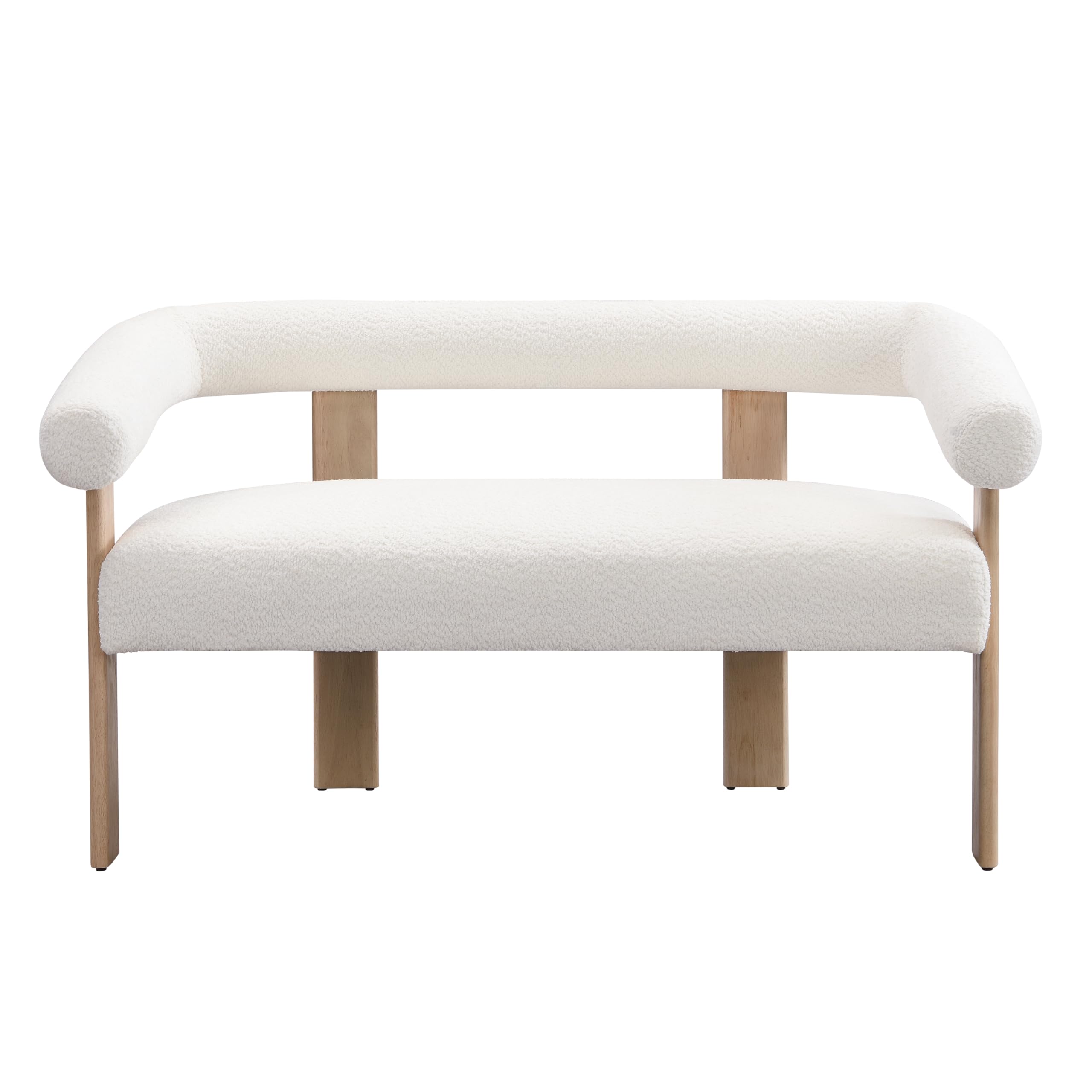 Christopher Knight Home Celen Modern Boucle Fabric Upholstered Loveseat with Round Armrest and Rubberwood Frame, Comfy Living Room 2-Seater Sofa, Space-Saving Couch for Hotel/Apartment, Beige+Natural