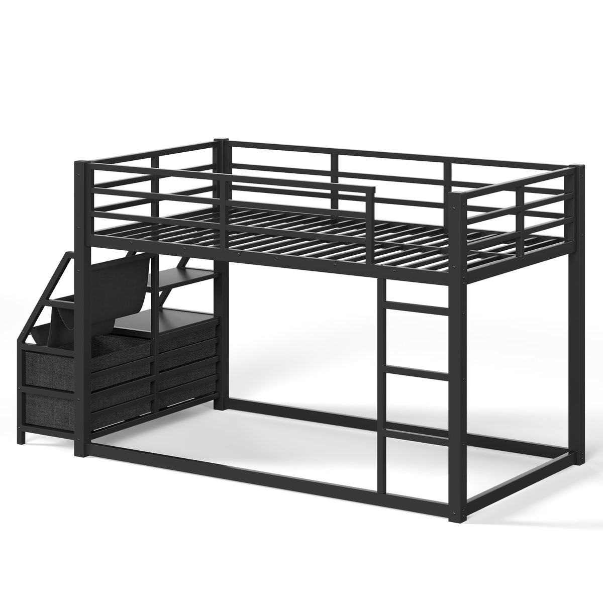 Twin Metal Bunk Bed with Storage & LED Lights