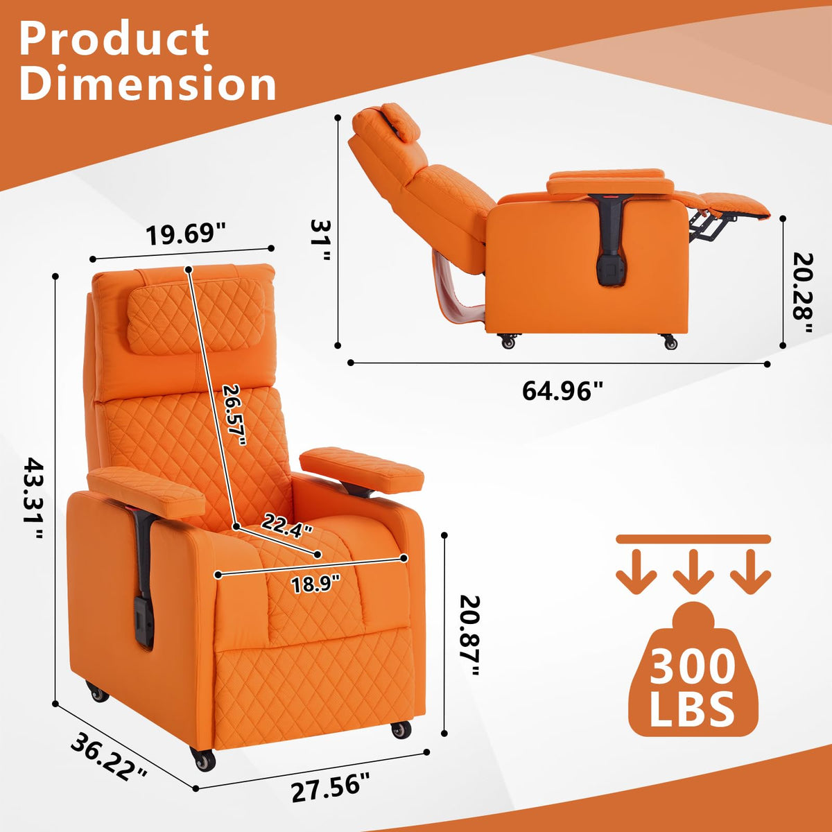 Seanrum Gaming Sofa Recliner with Lockable Wheels, 300LBS, Headrest
