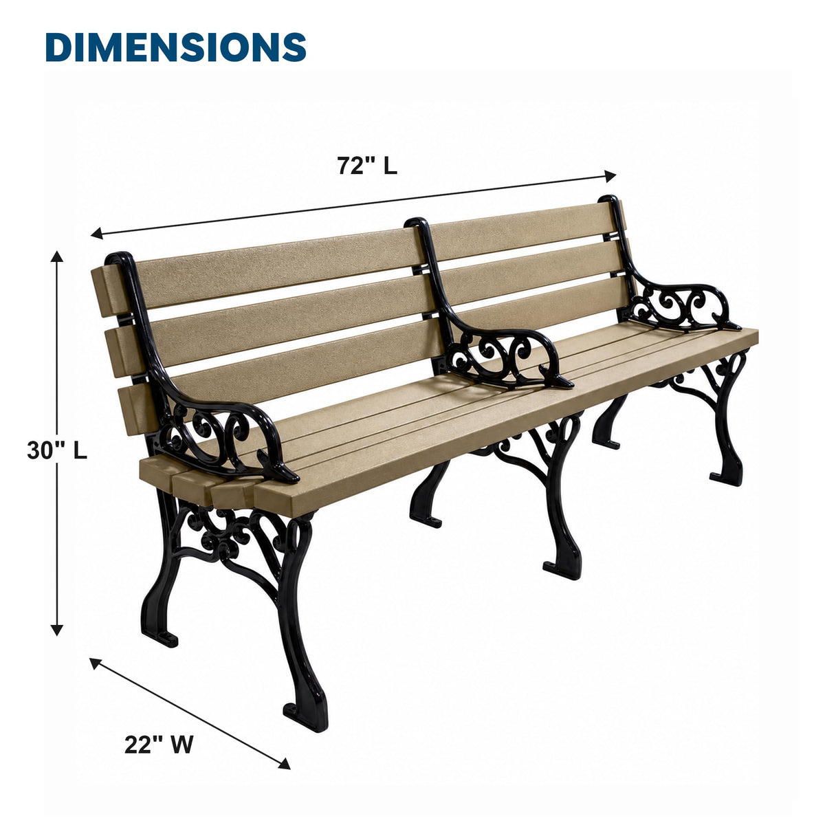 Barco Products Georgetown 6 Ft Outdoor Park Bench with Arms, Cedar