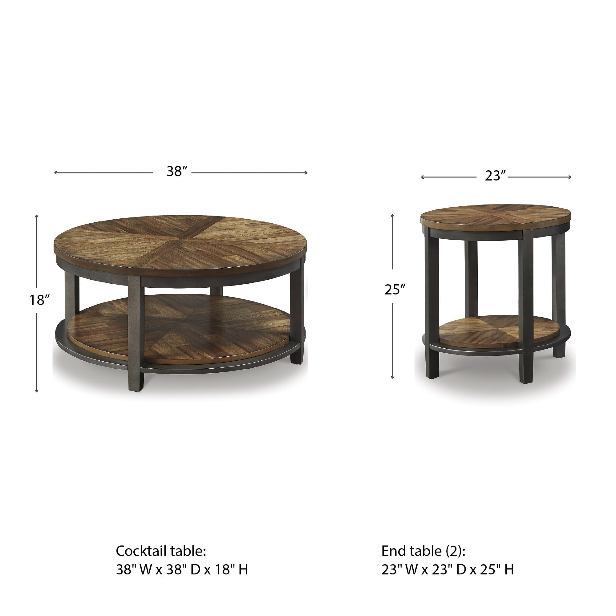 Rustic Round 3-Piece Table Set – Coffee Table & 2 End Tables