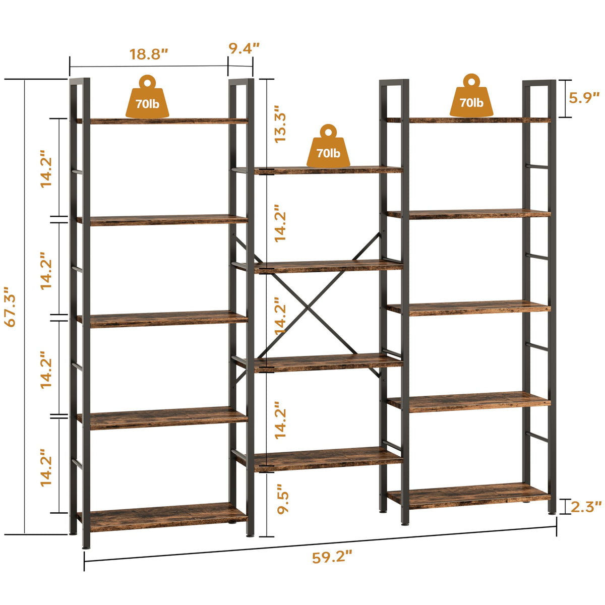 Triple-Wide 5-Tier Bookcase