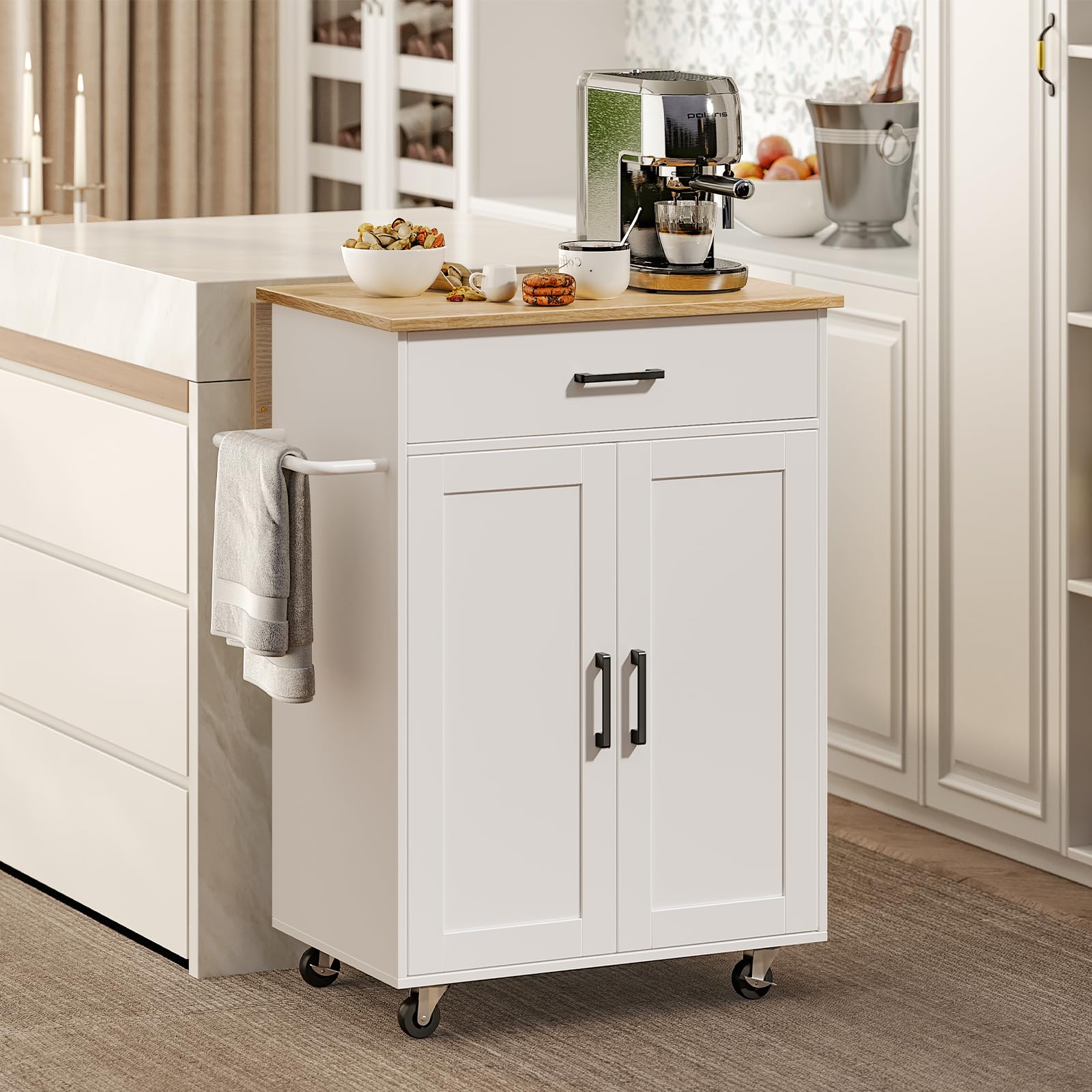 Kitchen Island Cart with Drop Leaf & Folding Countertop
