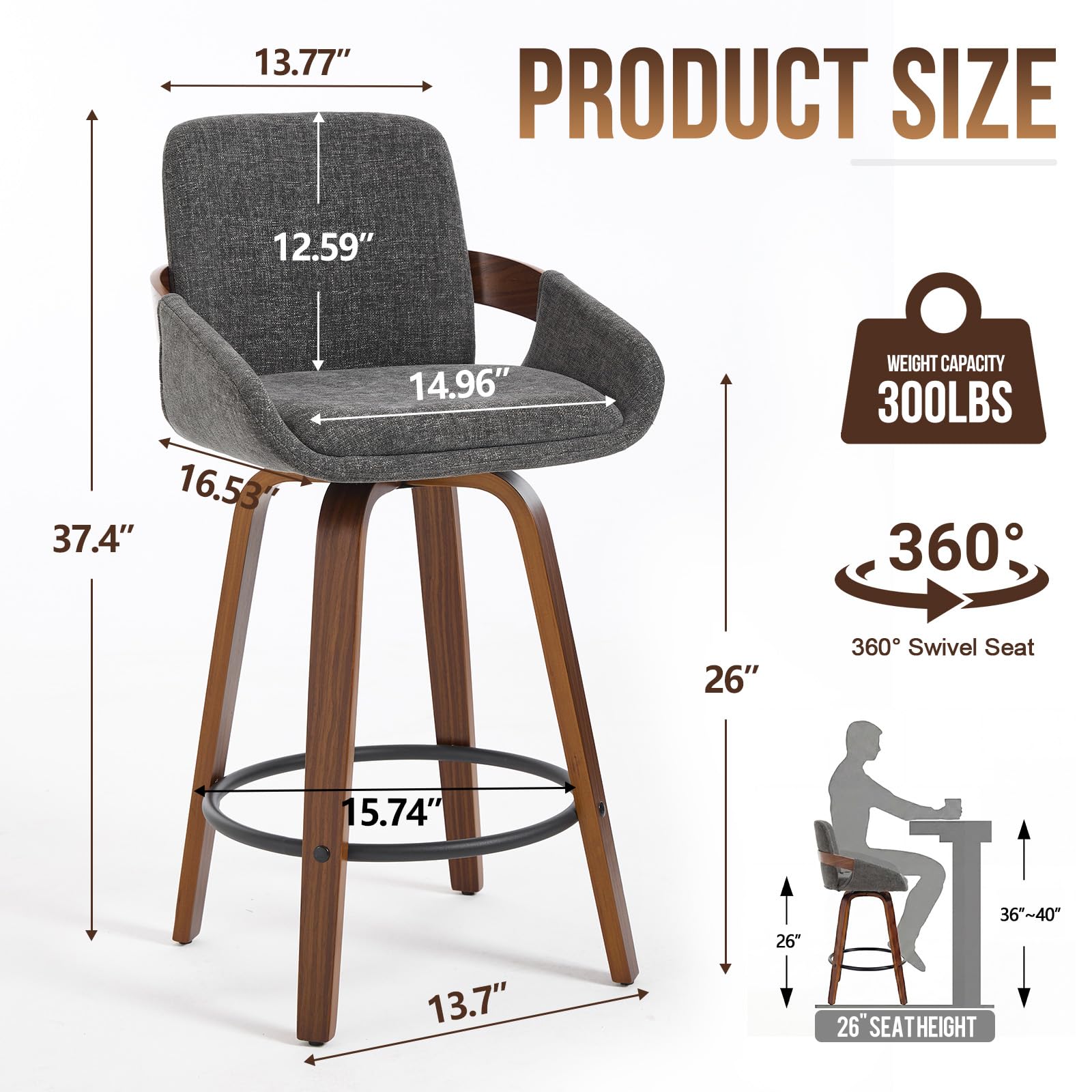 Counter Height Swivel Bar Stools Set of 2