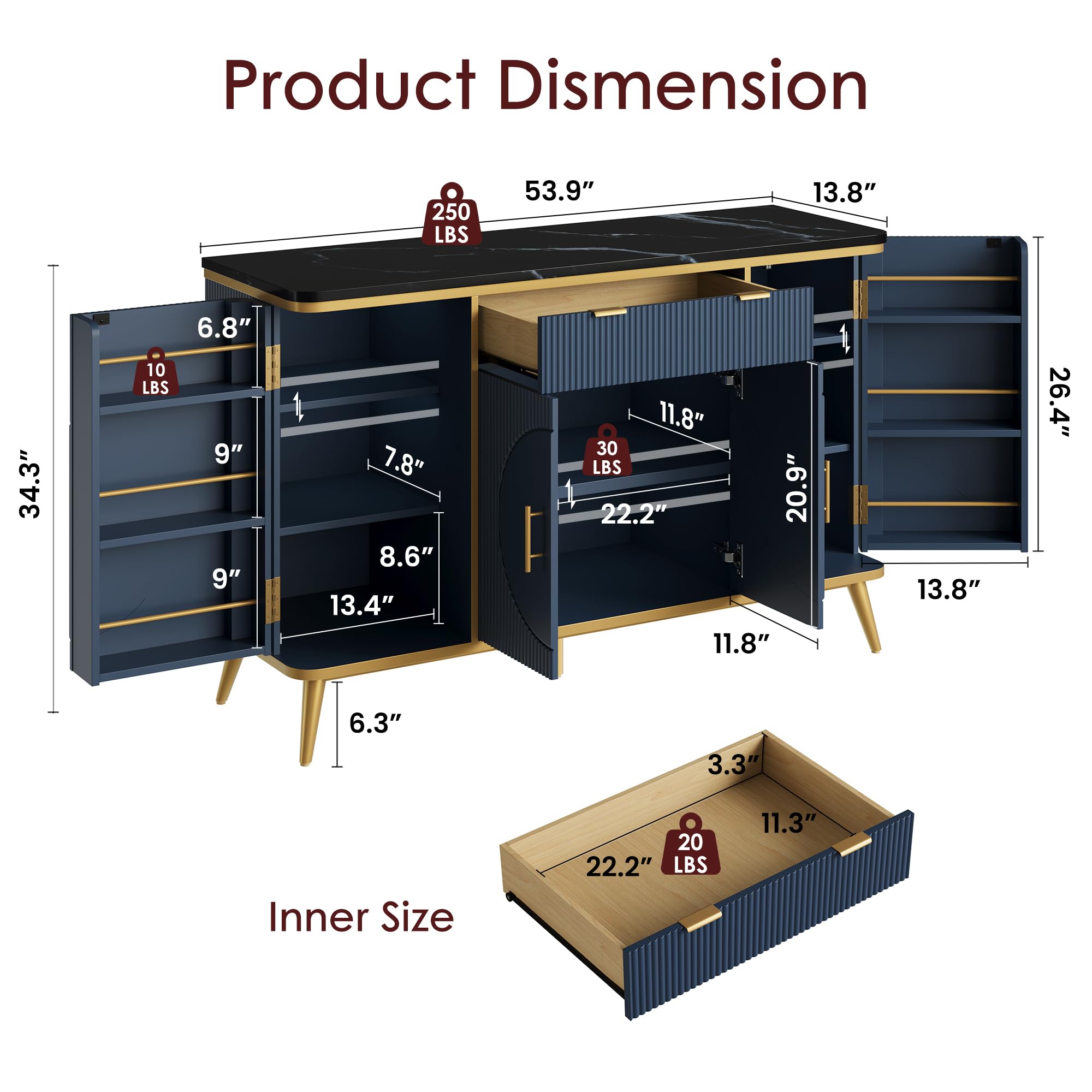 Fluted Buffet Cabinet with Storage
