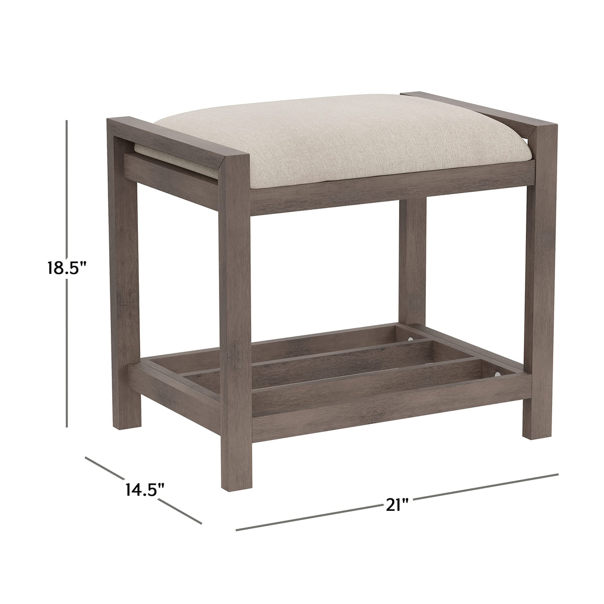 Upholstered Vanity Stool with Storage Shelf