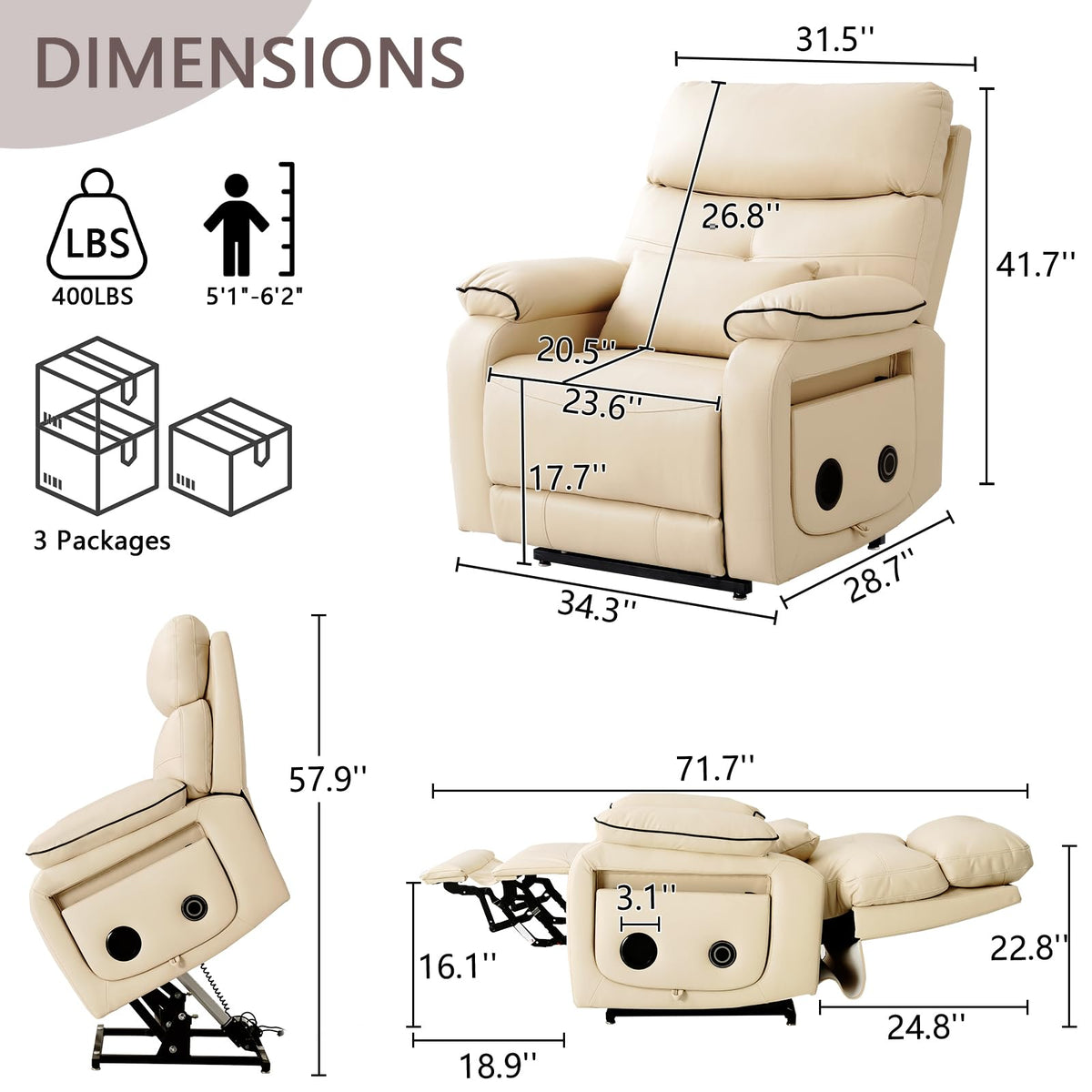 Beige Dual Motor Lift Recliner