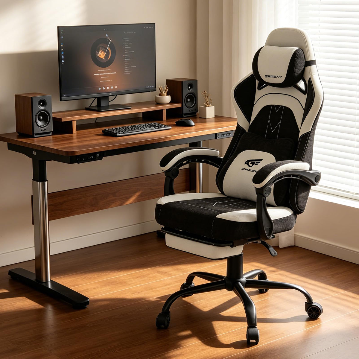 Gamsky Ergonomic Gaming Chair with Gel Cushion, Black White