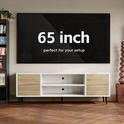 YESHOMY Modern TV Stand for 65 Inch TV, 58" Classic Entertainment Center with Storage Cabinets, Media Console for Living Room & Apartment, Minimalist Retro TV Cabinet, Bright White