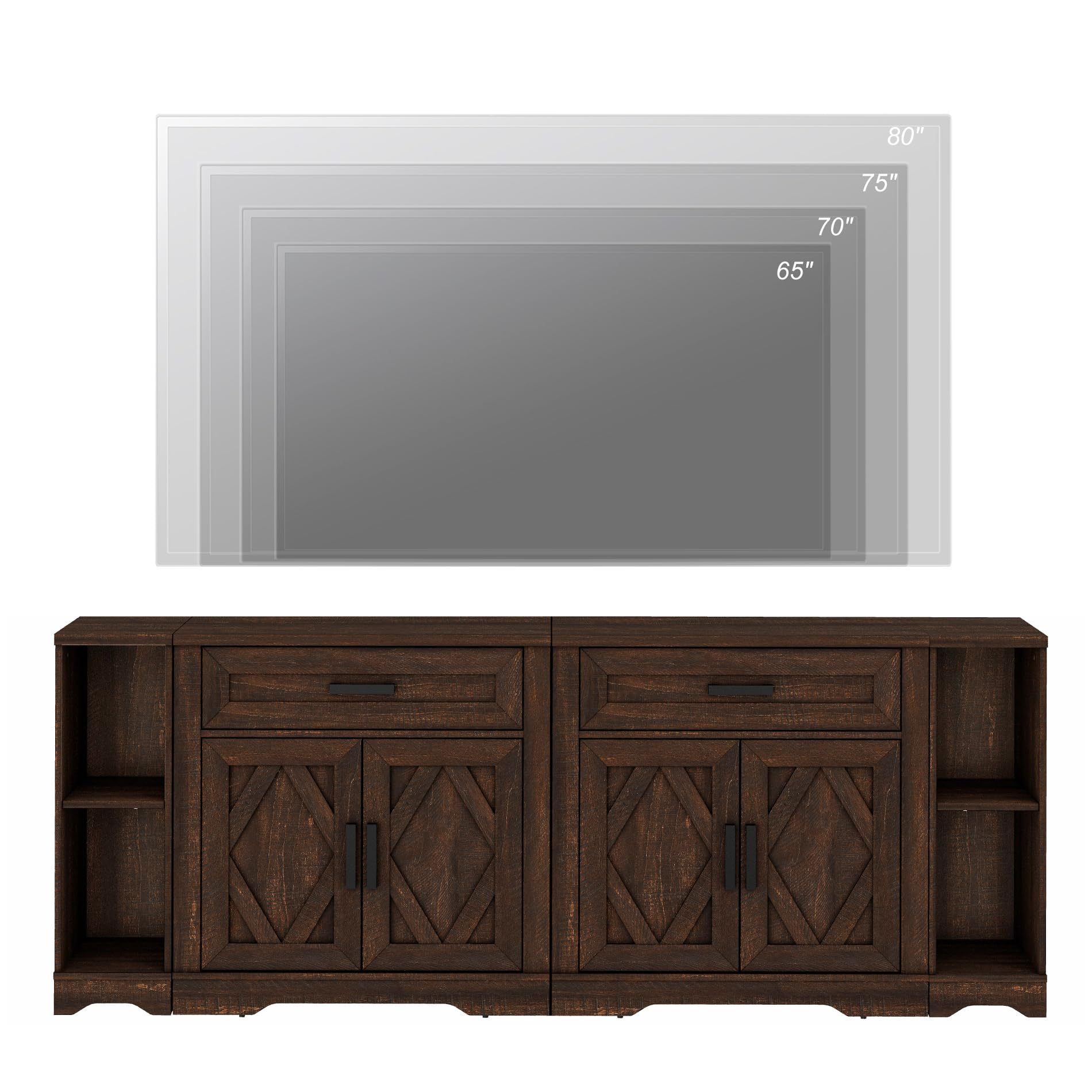 WAMPAT Modern Farmhouse Large Sideboard Cabinet Set with Barn Doors,Buffet Cabinet Table with Storage Shelves and Drawers for Kitchen,Dining Room,Coffee Bar,82.7" W x 15.4" D x 32" H,Dark Brown