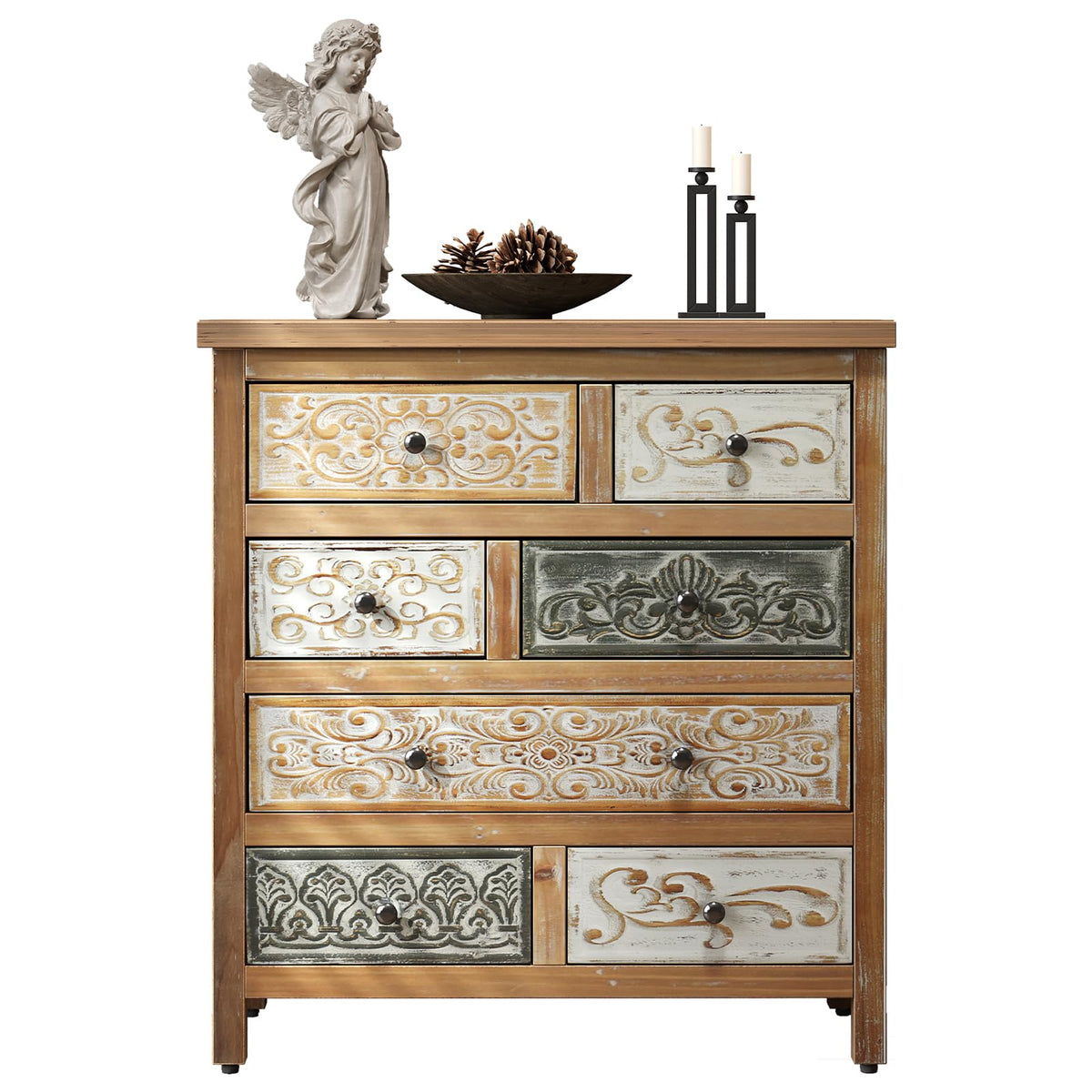 Carved Wood 7-Drawer Dresser