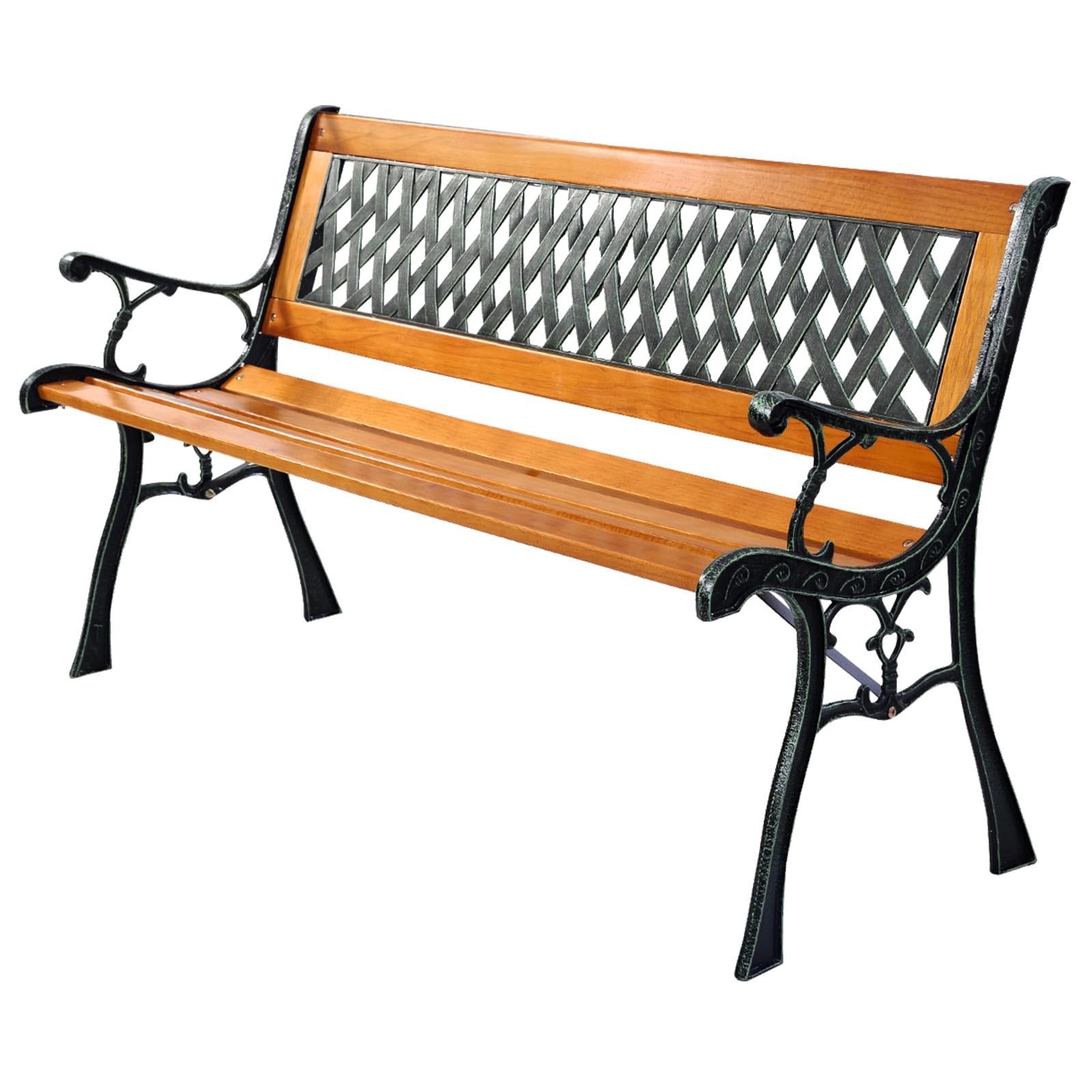 S AFSTAR Garden Bench, Pine Park Bench Porch Bench with Diamond Weaving Backrest, 470 LBS Bearing Capacity, Weatherproof Outdoor Wood Bench for Backyard Deck Lawn Poolside