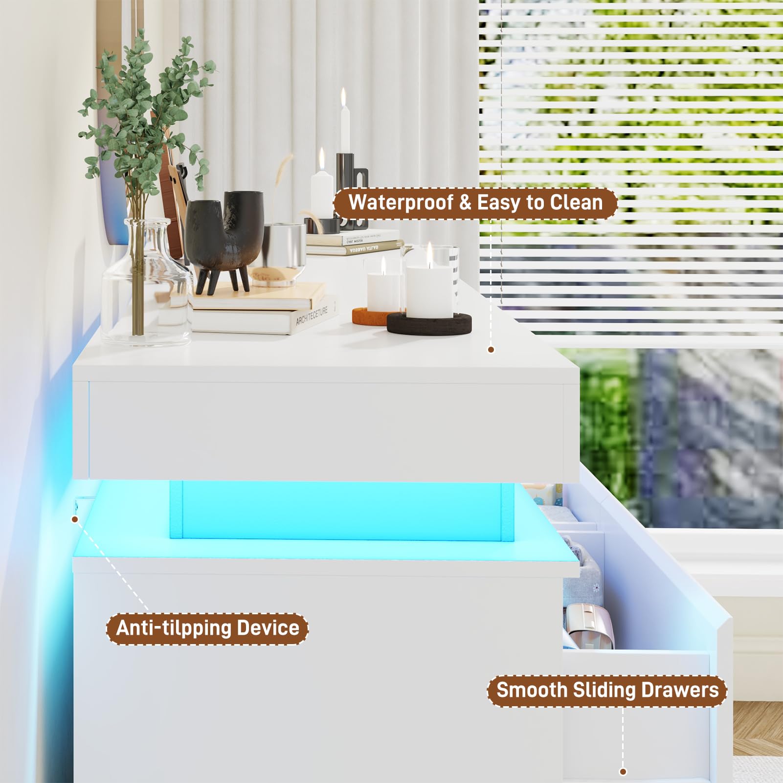 chartustriable 12 Drawer Dresser for Bedroom, 70" Wide 44" Tall Dresser with LED Light & Charging Station, Modern Chest of Drawers for Closet, Living Room, Entryway, Hallway (White, 12 Drawers)