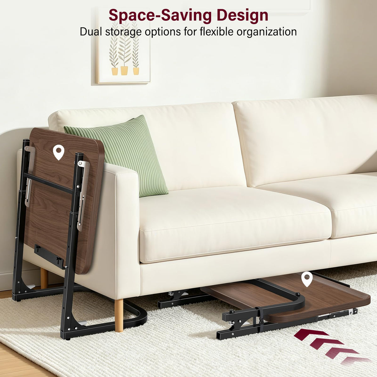 MLZLLL Heavy Duty C-Shaped End Table, Raised Edge Snack Table, Height & Tilt Adjustable TV Tray Table, Easy to Install, TV Dinner Tray Table for Couch, Bed, Work & Eating, Foldable & Easy Storage