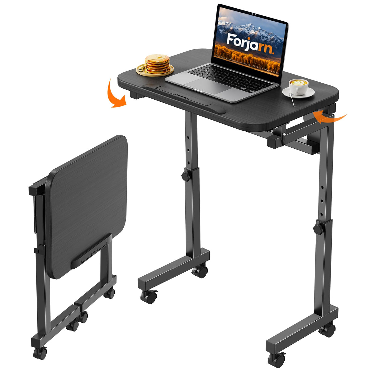 Forjarn Folding TV Tray Table with Wheels, Sturdy TV Dinner Tray for Couch