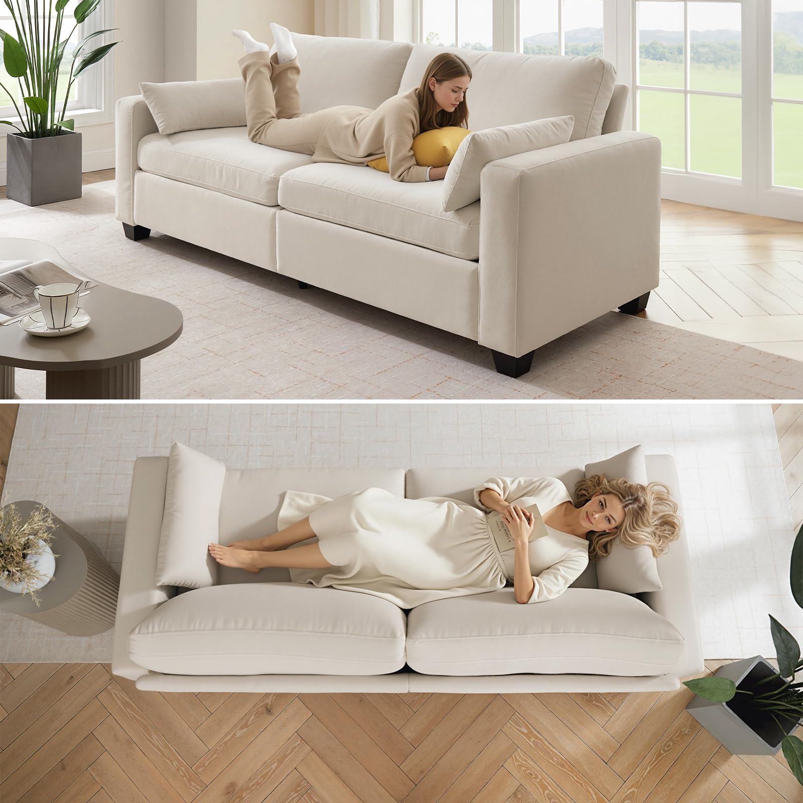 UNUQLIVCO Modern Loveseat Sofa for Living Room, Spring Cushions, Removable Cover, Solid Wood Frame, Wide Armrest, Chenille Fabric Recliner Couches for Small Space